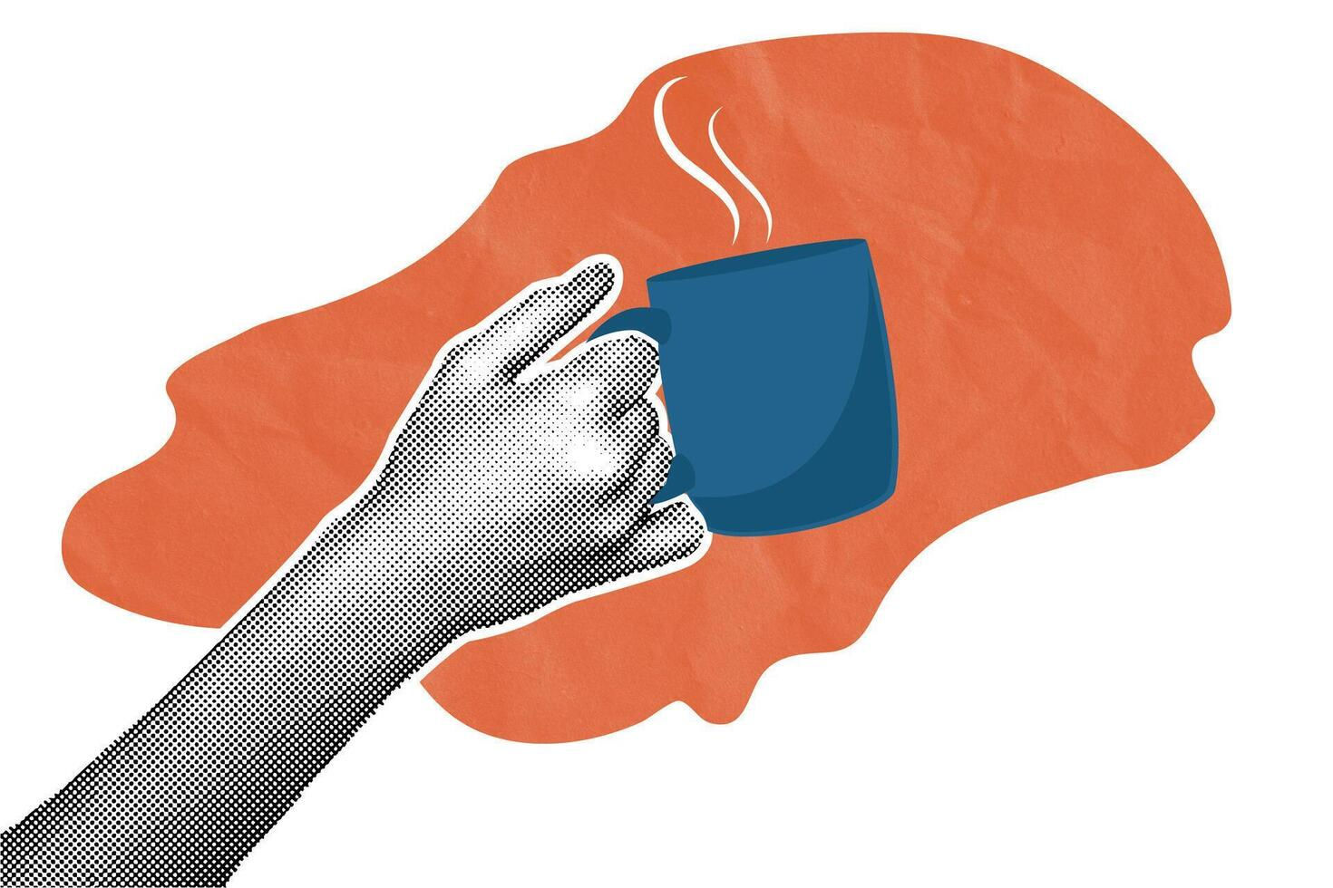 Wallpaper #_wM6Y5MBpyOg8YnEo9Sb329 Trendy Halftone Hand Drawn Collage Hand Holding a Mug Business Time
