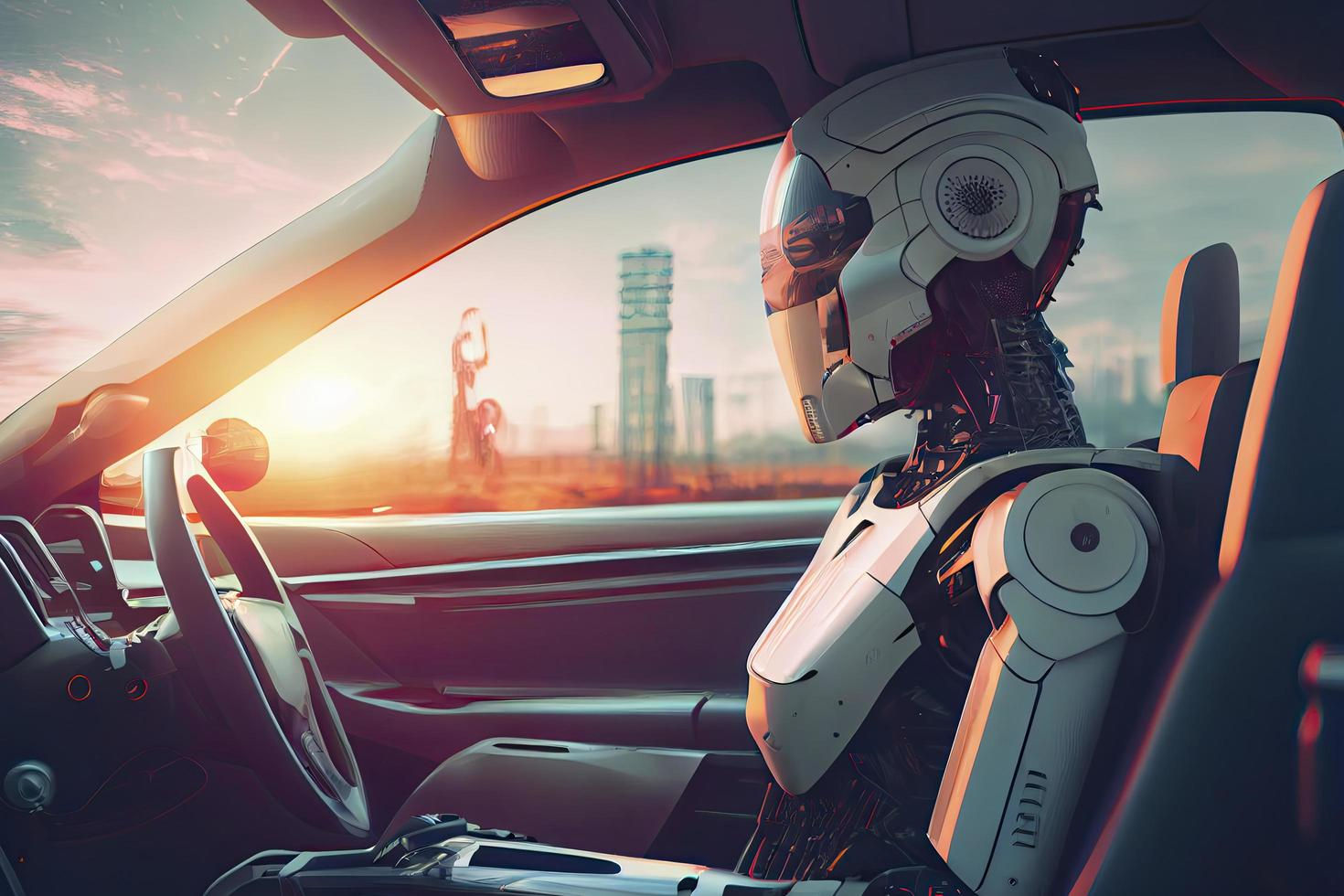 Wallpaper #3alIh5cBxbDgA0Rlxu0729 Humanoid Robot Driving Autonomous Car Future Technology Concept