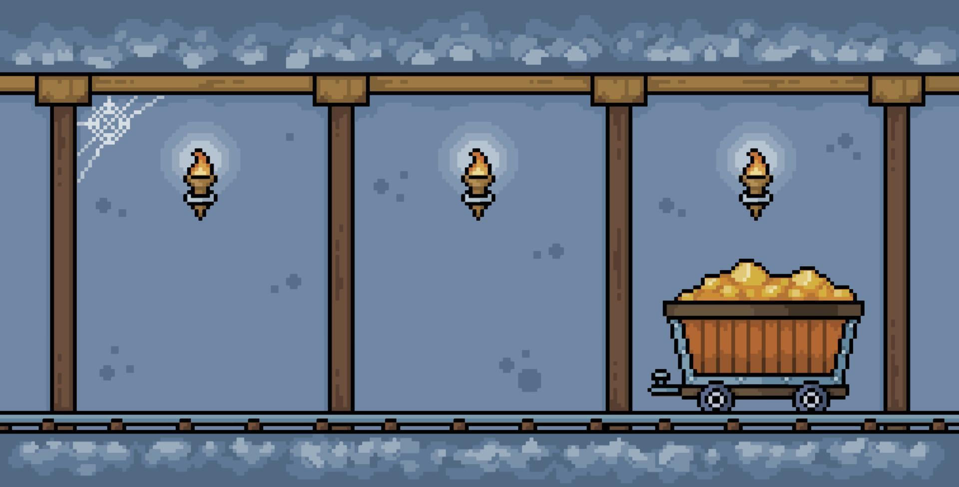 Wallpaper #tkLBPJMBOBpx0NhmPsFe40 Pixel Art Gold and Ores Receiving Mine with Trolley Background 8bit