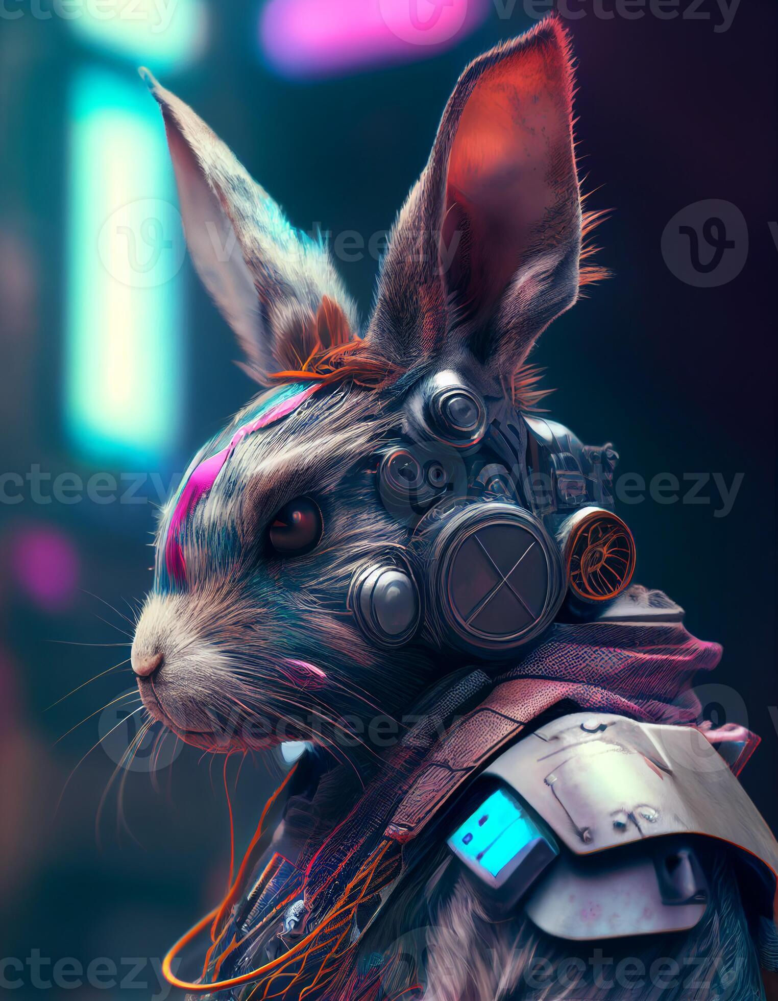 Wallpaper #qa3MMZMBKf019FdaUxGB10 Cyberpunk Rabbit Realistic Illustration Created with AI Tools 22778151