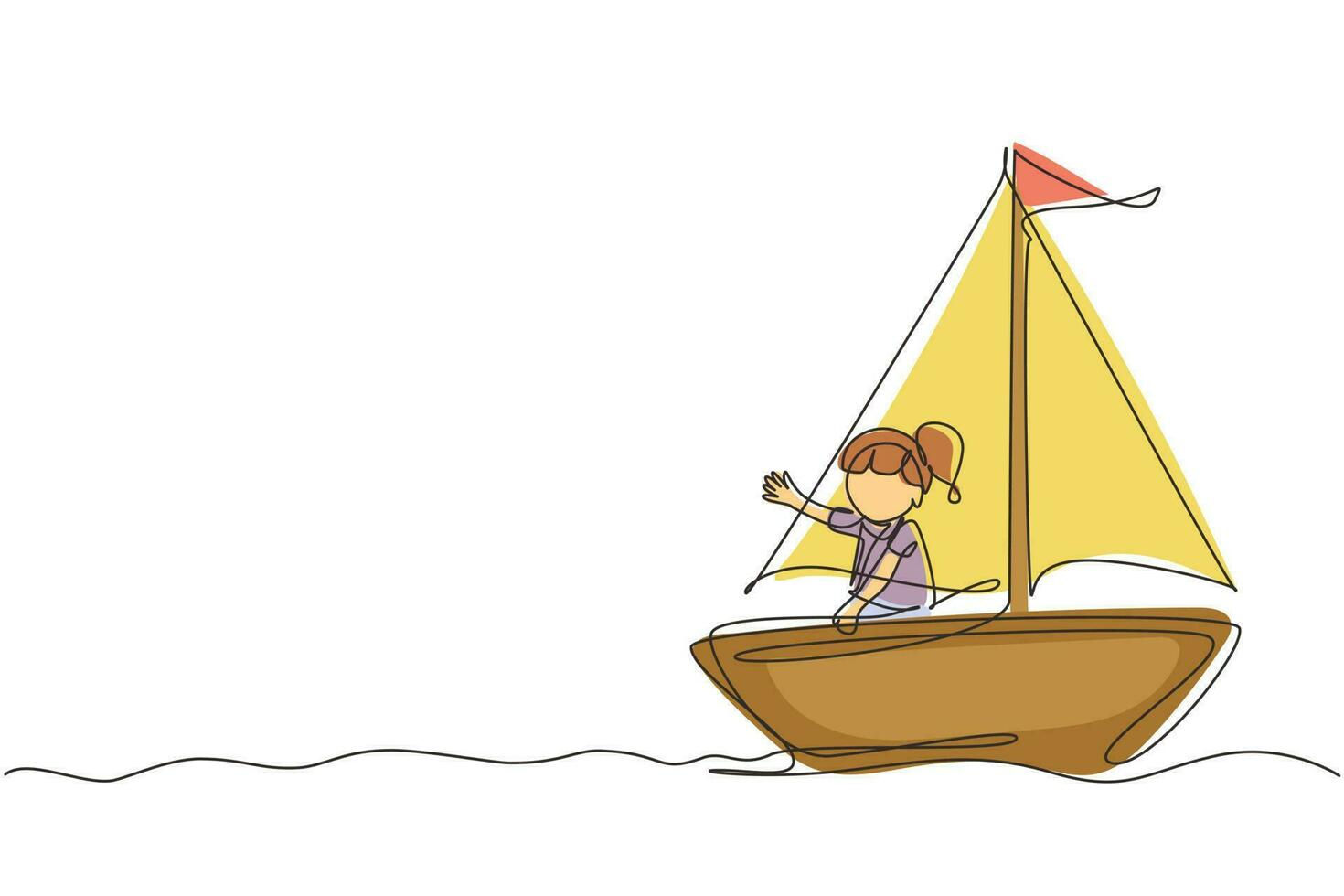 Wallpaper #VGhQG5MBSpphPi3-eB9c175 Single Continuous Line Drawing Smiling Little Girl in Sailboat Happy