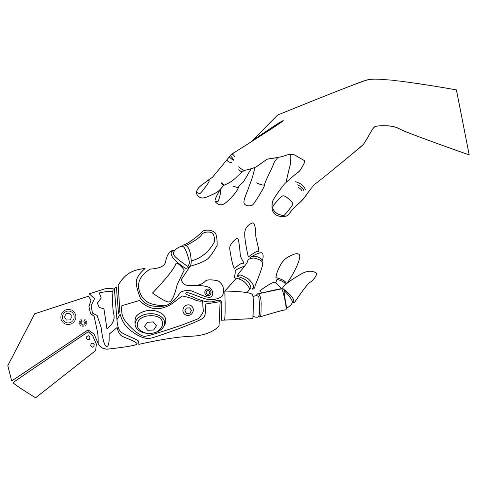 Wallpaper #m0ARMJMBJhL2WPba_L8Z119 Bionic Robotic Hand and Human Hand Touch Fingers Line Art Drawing for