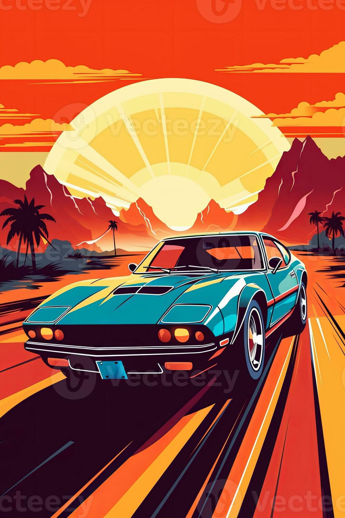 Wallpaper #khp8TpMB1yWOL4qgen0L53 A Vector Illustration of a Retro Sports Car with Bold Lines Vibrant