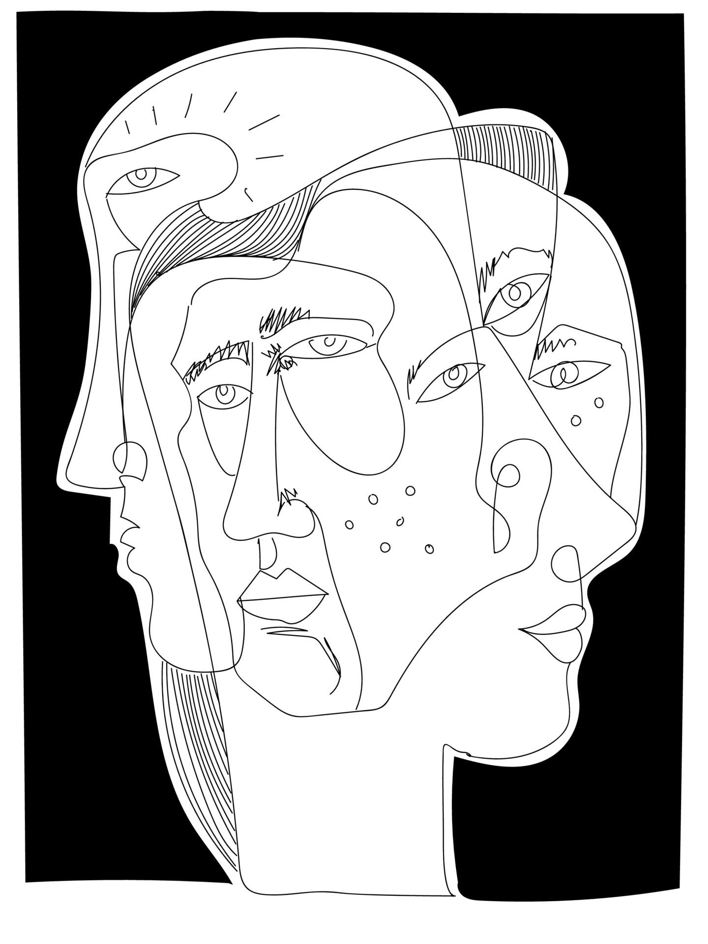 Wallpaper #rztWcJcBSWmA-tzpc4_4194 Abstract Face Portrait Man Woman Hand Drawing Line Art Yellow Black