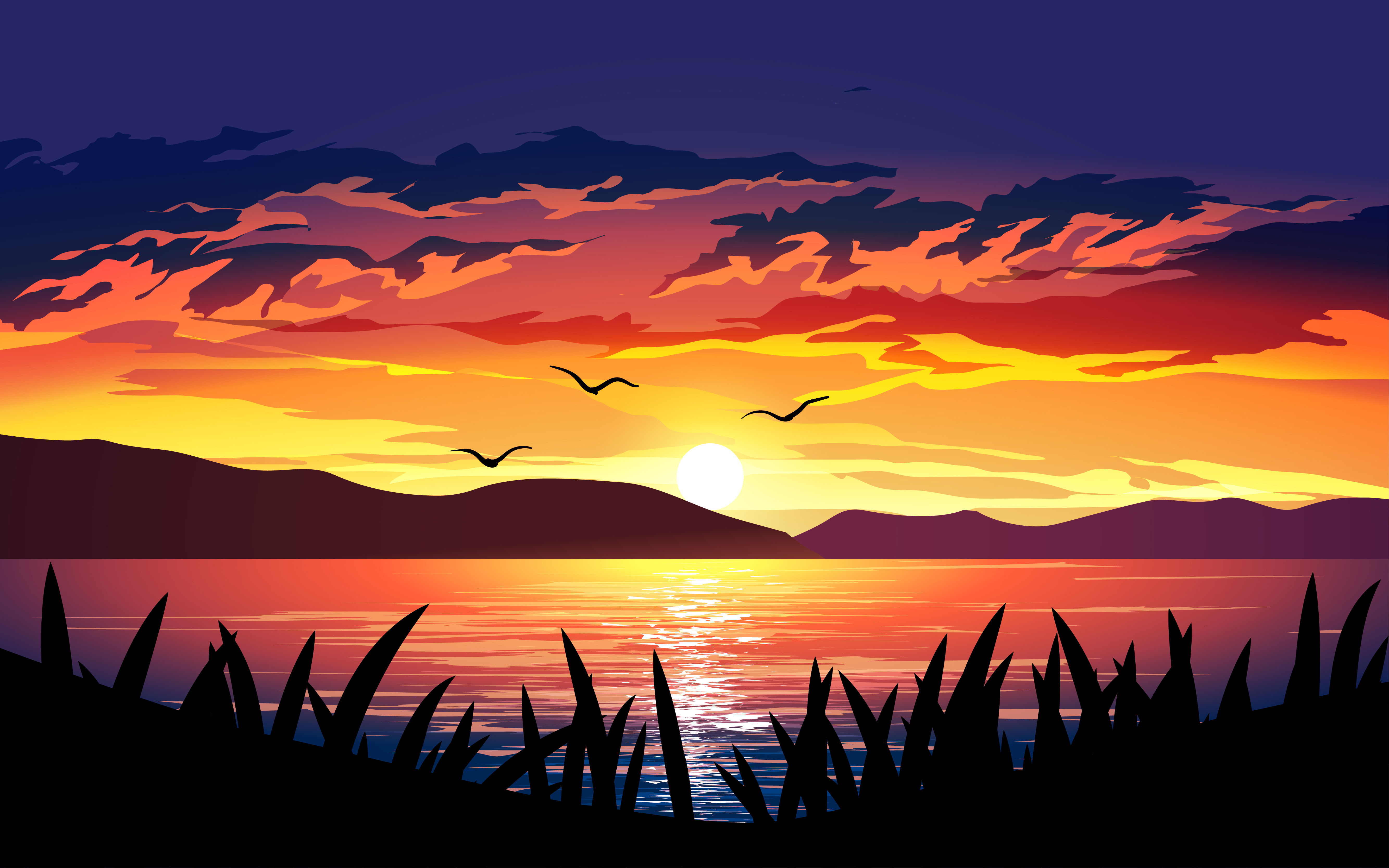 Wallpaper #1mc1CJMBSpphPi3-Ccl7236 Dramatic Sunset Over the Lake 1308868 Vector Art at Vecteezy