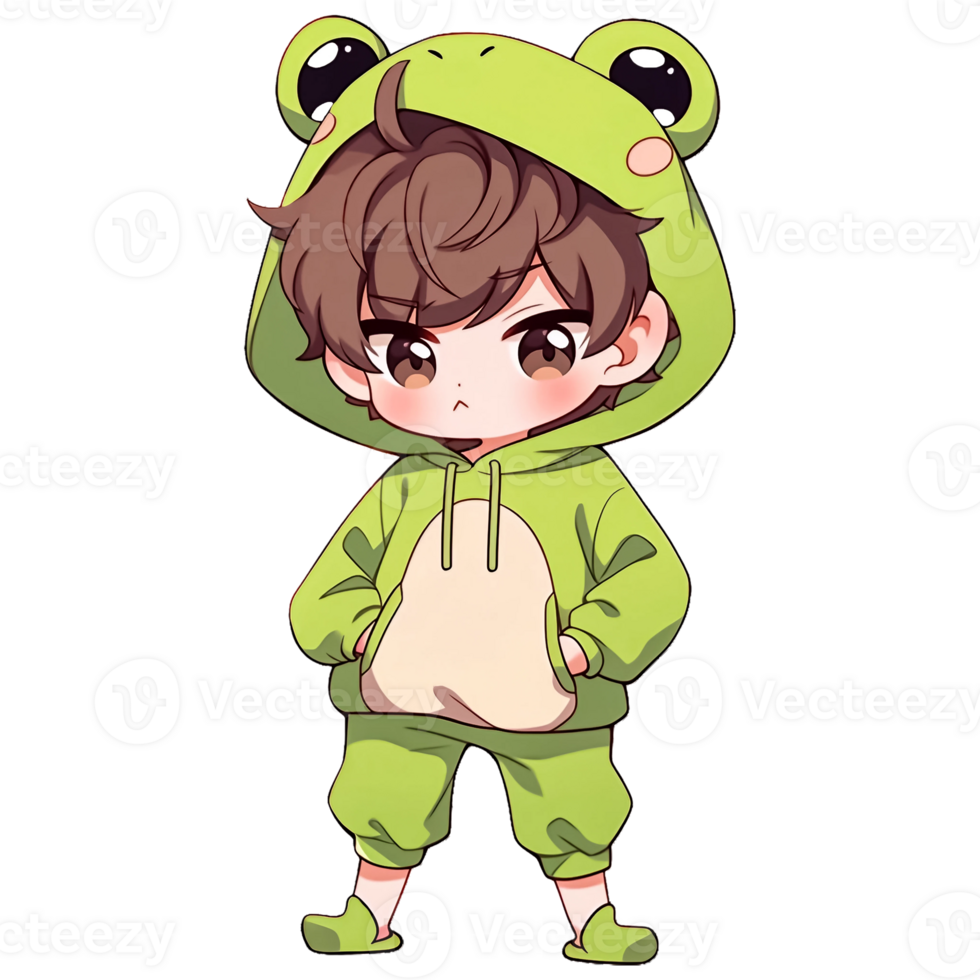 Wallpaper #zrgO3JIBJvJKYCmE5_lC35 Cute Chibi Boy Wearing a Frog Hoodie AI Generative 33494728 Png