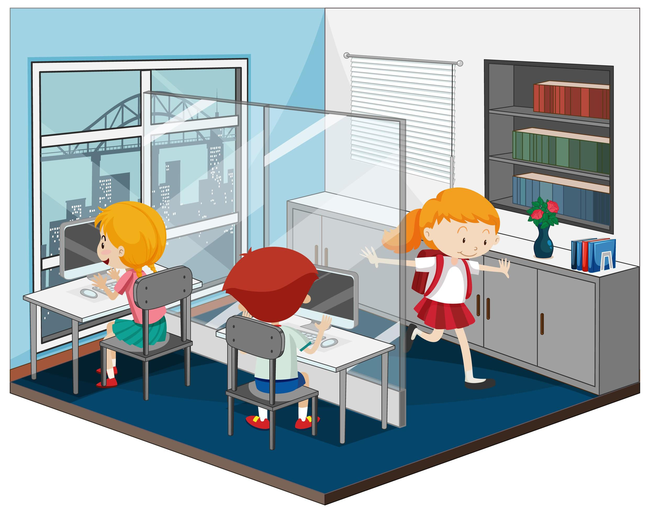 Wallpaper #MWcjC5MBSpphPi3-X9jd18 Children in the Computer Room with Furnitures 1591603 Vector Art at