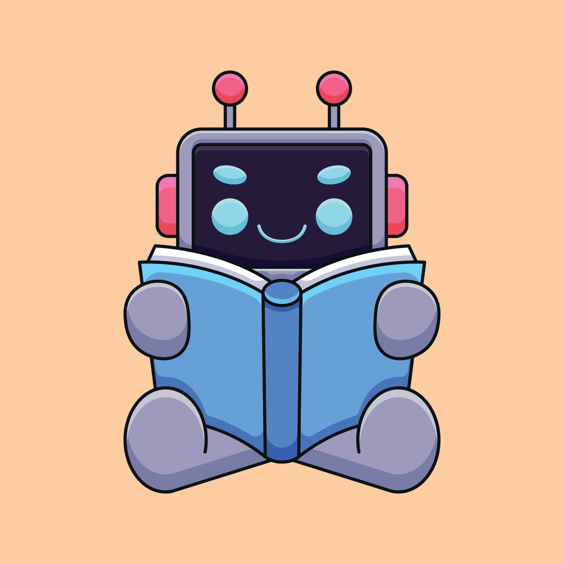 Wallpaper #vWdm9pIBSpphPi3-zYNc223 Lindo Robot Leyendo Libro Dibujos Animados Mascota Doodle Arte Dibujado