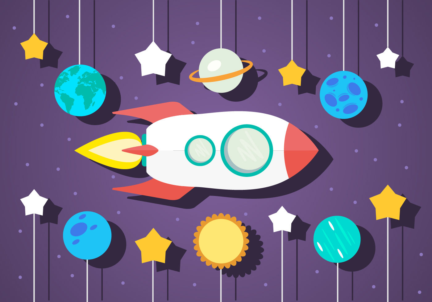 Wallpaper #CGc6B5MBSpphPi3-I8U635 Flat Space Vector Illustration with Space Ship Download Free Vector