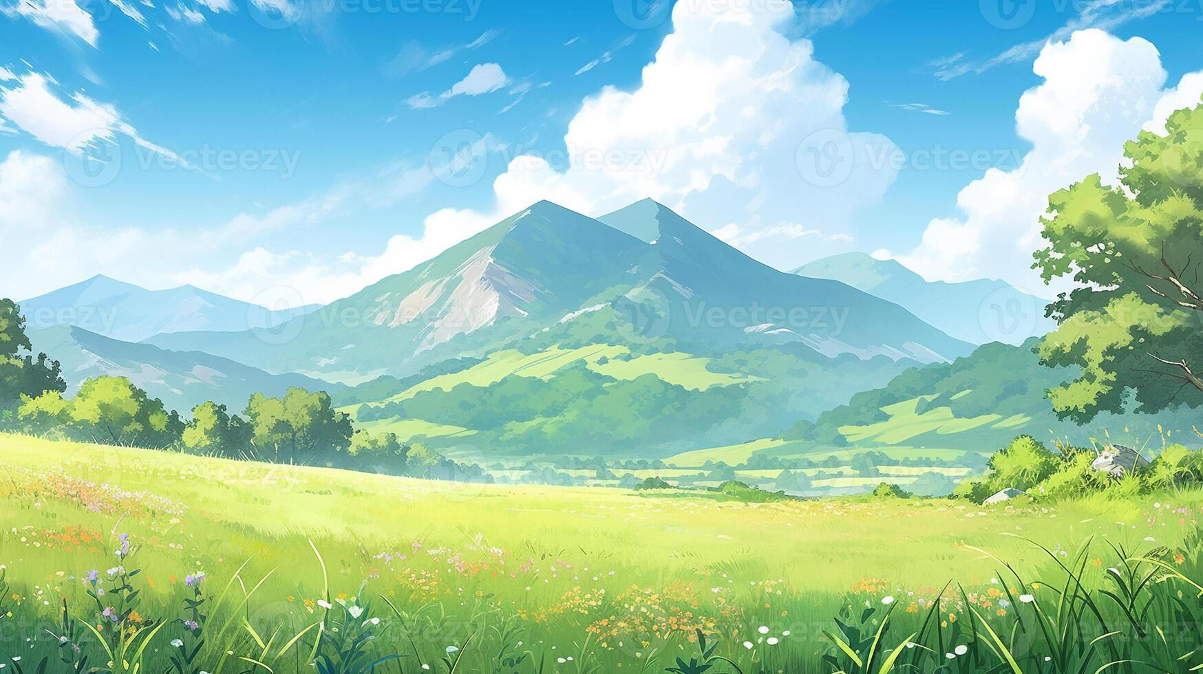 Wallpaper #s-9ES5MBMN-XEVvVNzoH276 Landscape Countryside Cartoon Scene Background Green Field with Dirt