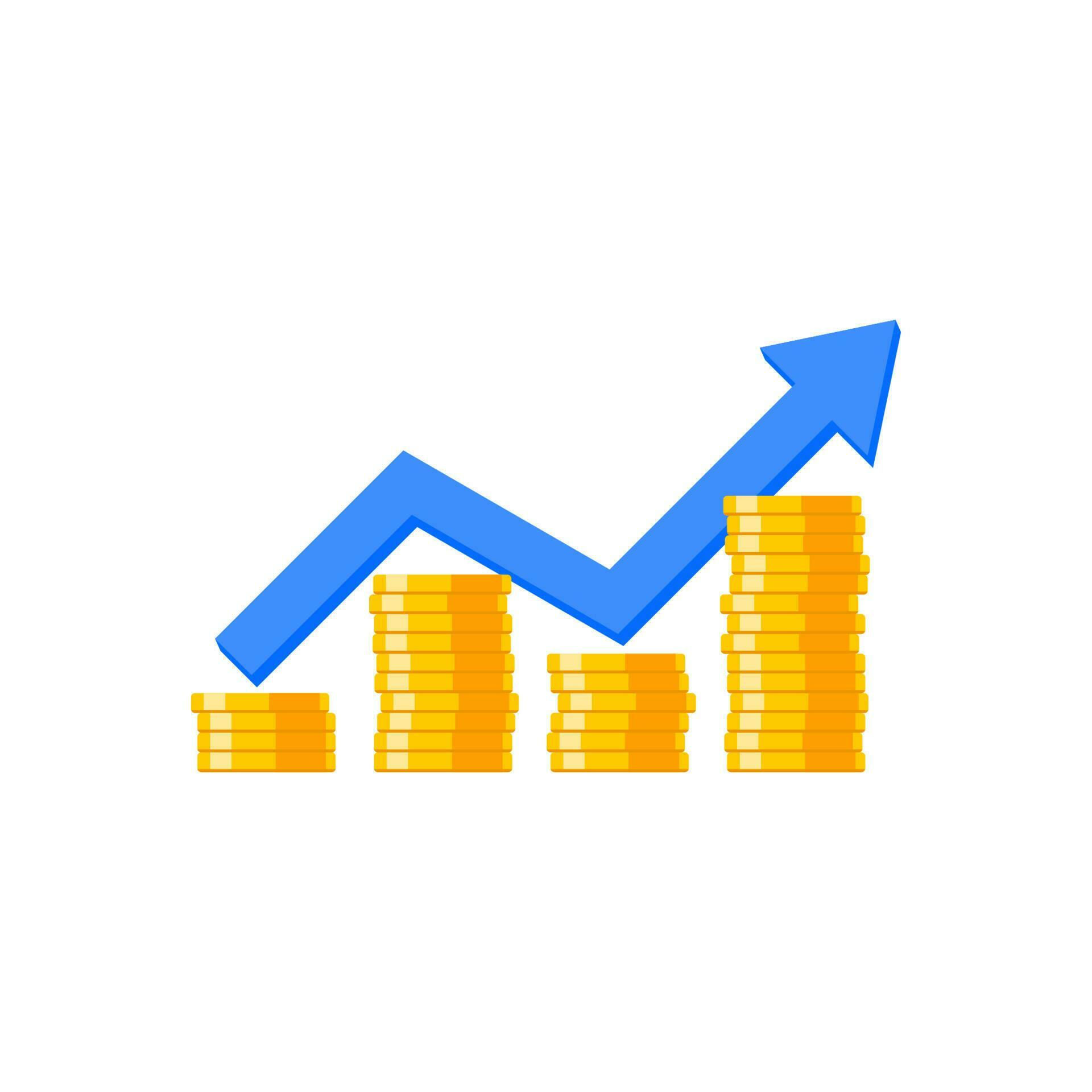 Wallpaper #h2cBEZMBSpphPi3-oPVg326 Gold Coins Price Up Blue Graph White Background Icon Vector Isolated
