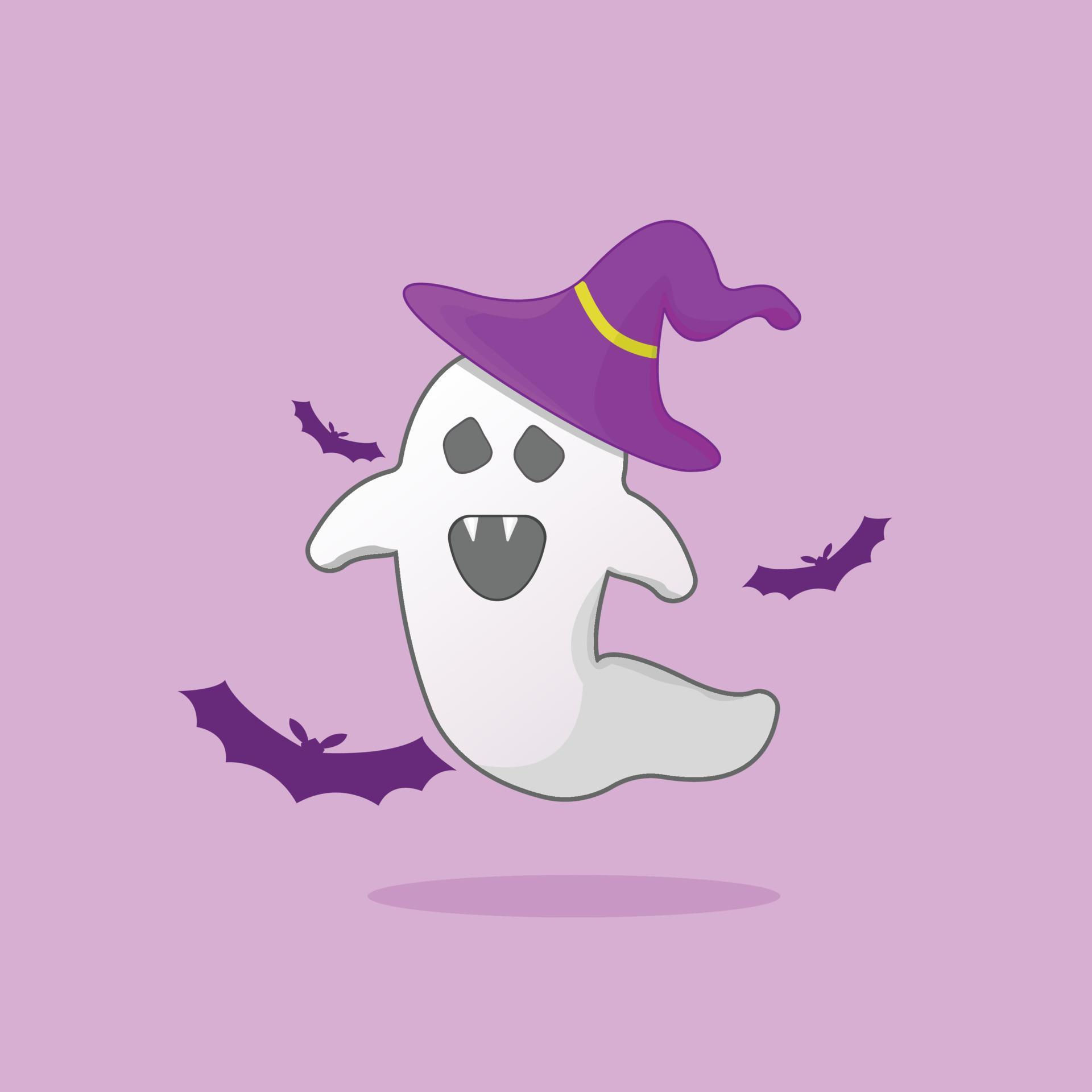 Wallpaper #r3KDMpMBX2lk1u3ogFrF433 Illustration of Ghost Cute with Bat Shadow Wicth Hat for Poster