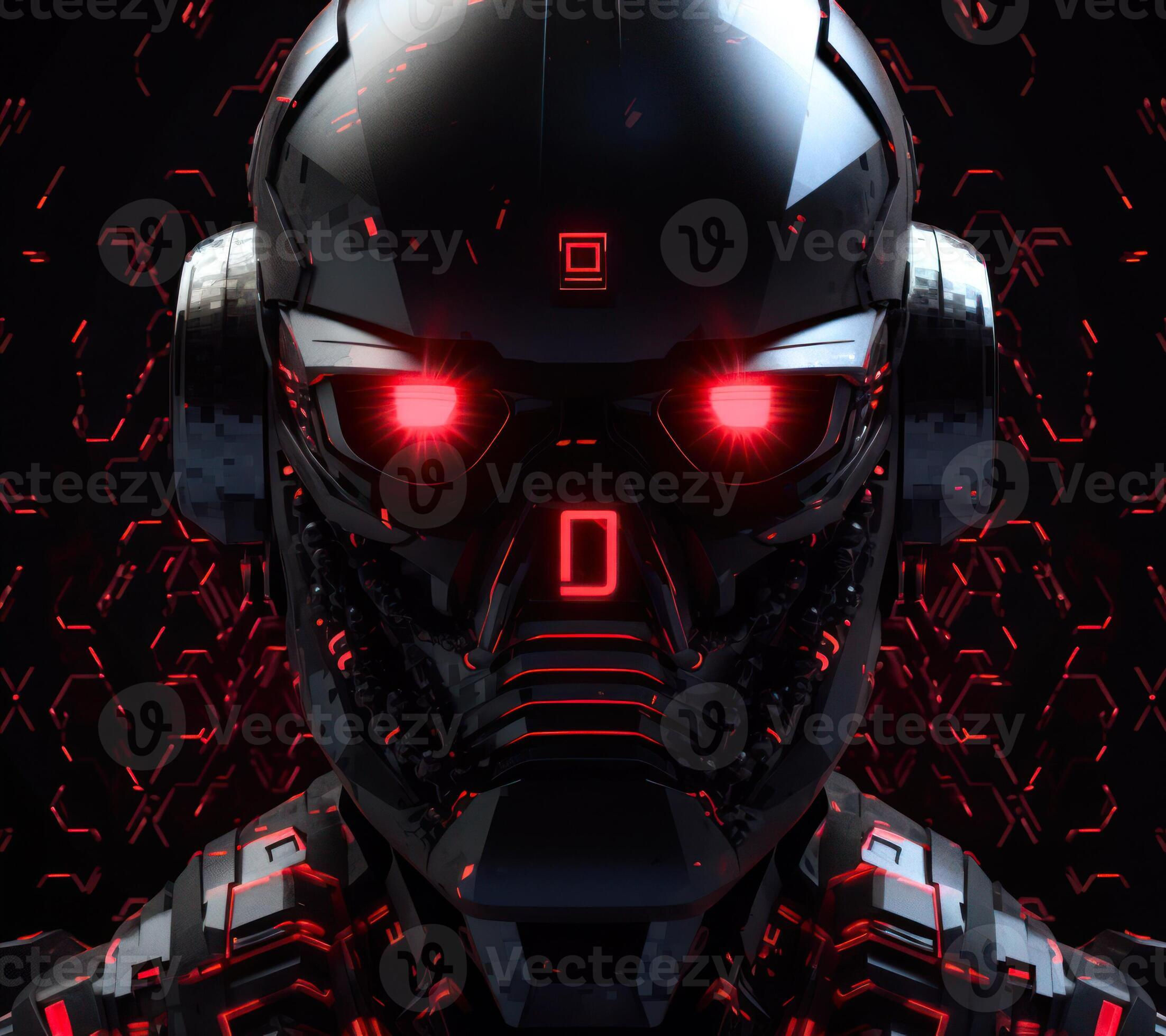 Wallpaper #vWdm9pIBSpphPi3-zYNc77 Robot Head Face with Red Eyes Logo Sticker Print Black Background