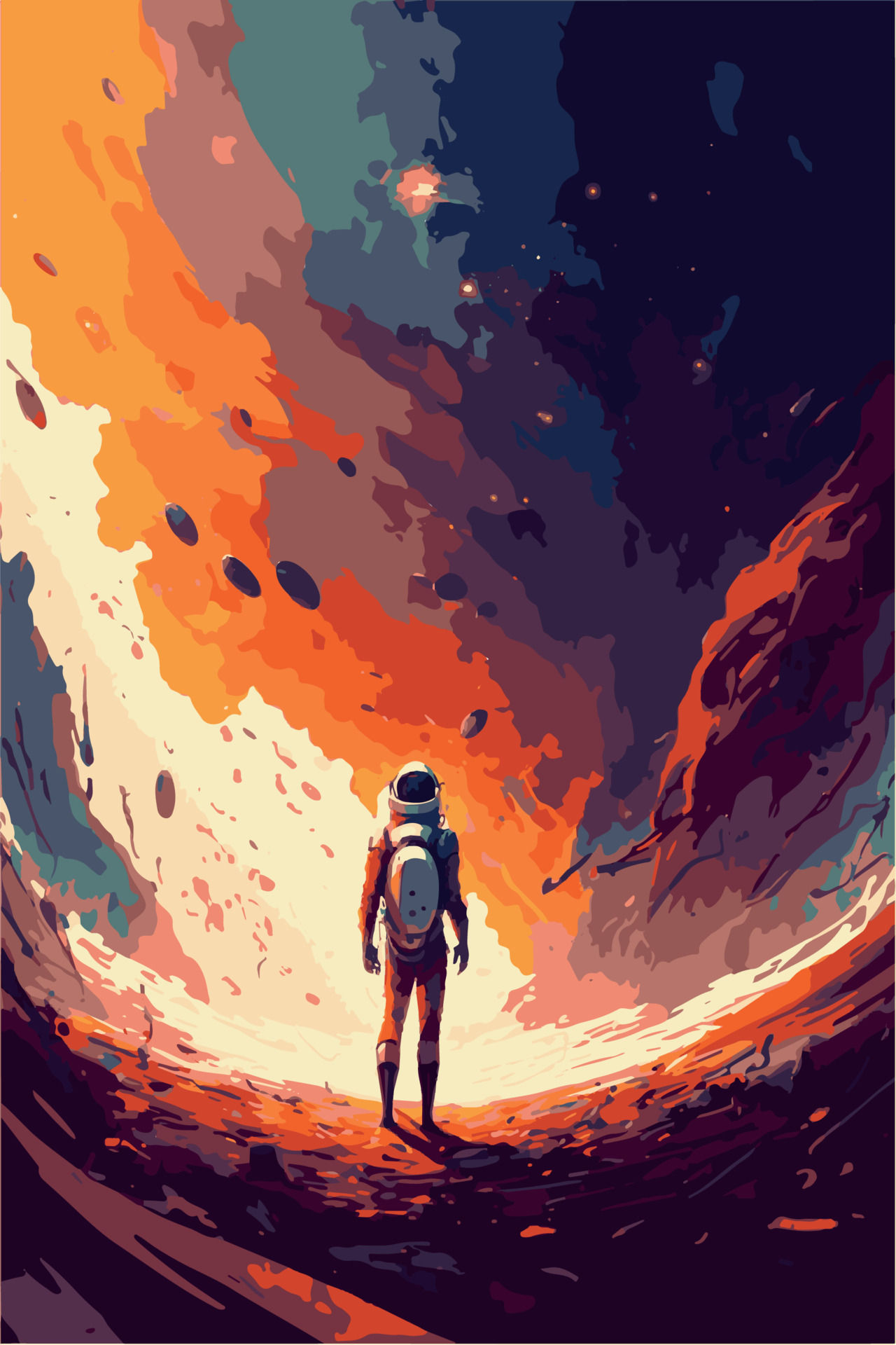 Wallpaper #CGc6B5MBSpphPi3-I8U680 Surreal Colorful Space Vector Art of Fantasy Astronaut in Space