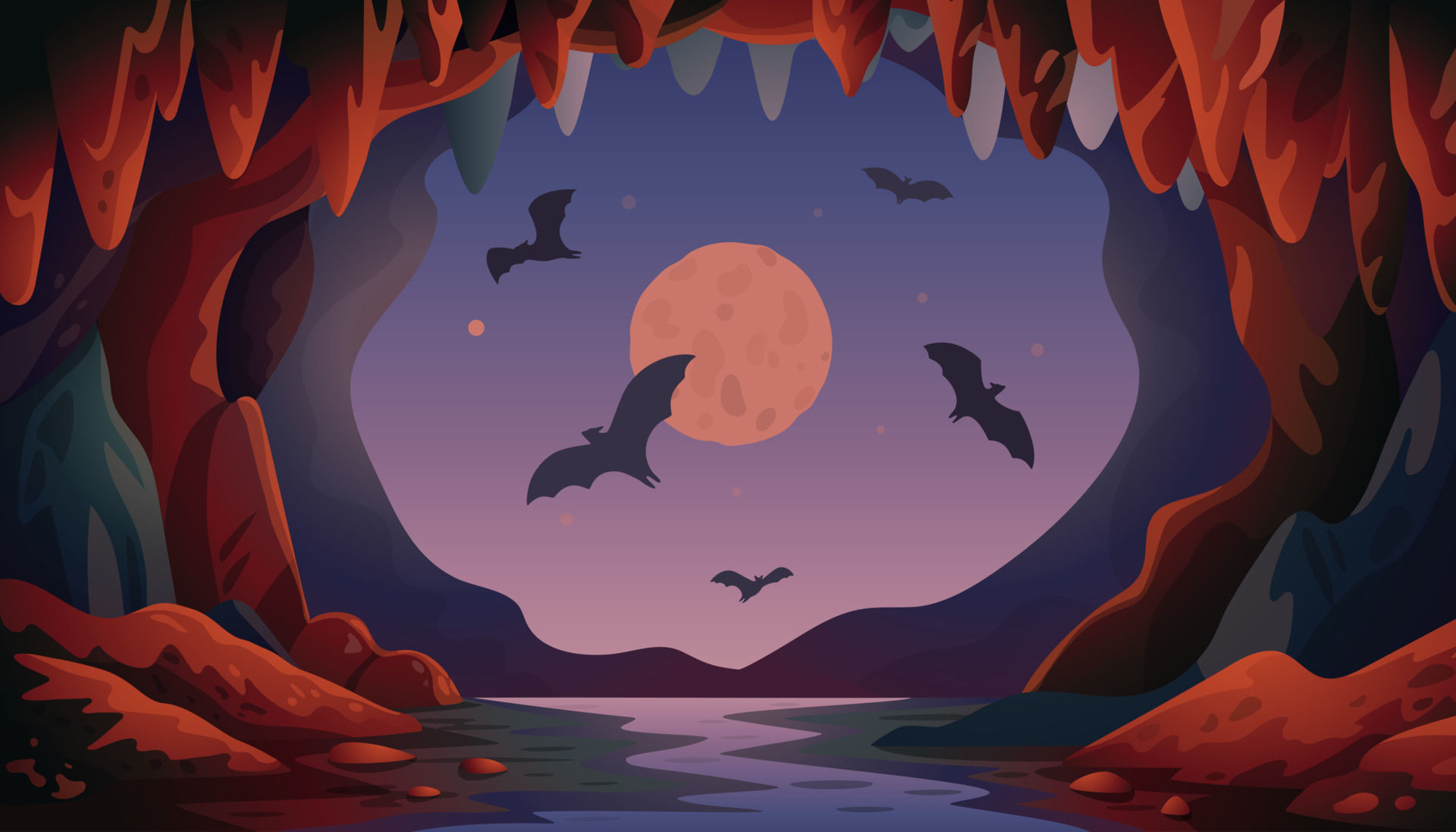 Wallpaper #6lZ8eJcBsd6xcFiEm9rx56 Cave with Bats Night Panoramic Vector Landscape with Flying Bats and