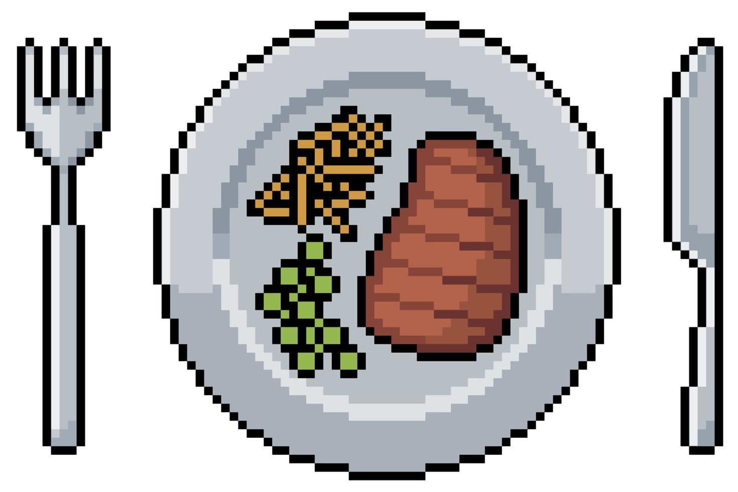 Wallpaper #YVanepcBsd6xcFiEltxK97 Pixel Art Meal with Steak Fries and Peas Plate Fork and Knife 8bit