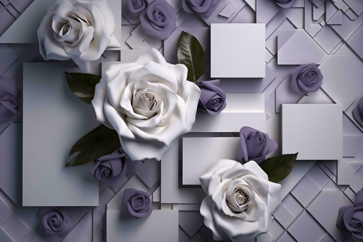 Wallpaper #0WcCCZMBSpphPi3-xM0R273 3D Mural Modern Wallpaper Purple Rose Flowers with Squares and