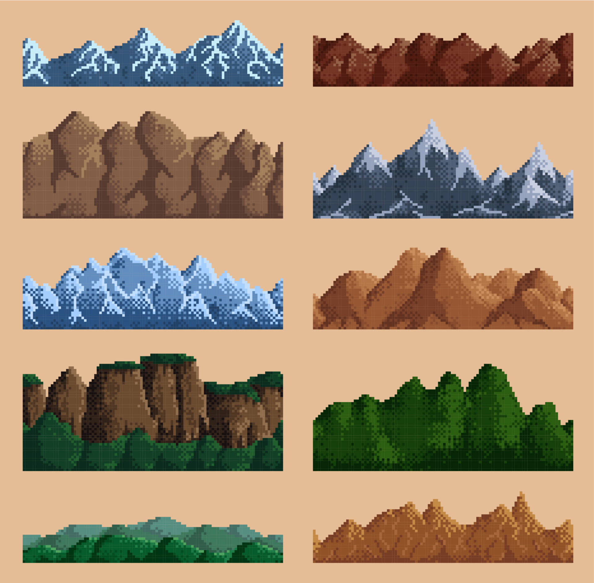 Wallpaper #s-9ES5MBMN-XEVvVNzoH238 8bit Pixel Game Mountains and Hills Landscape 14041652 Vector Art at