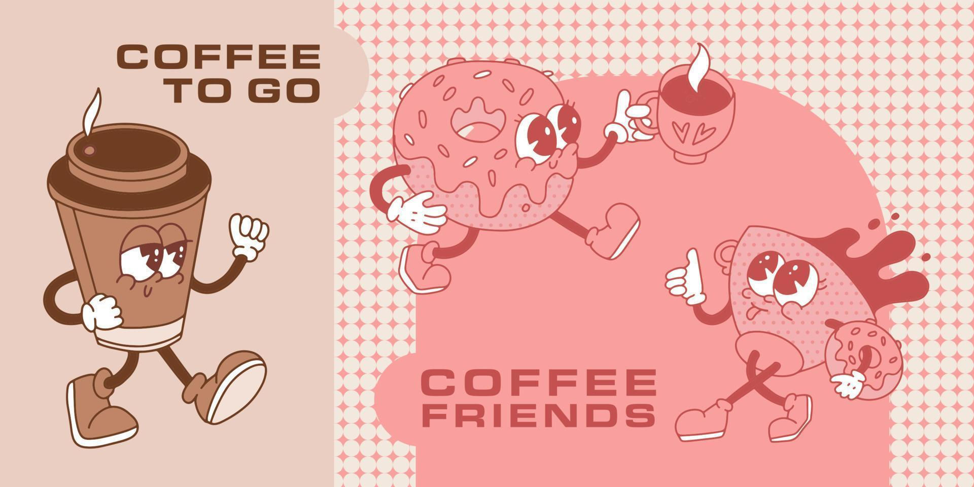 Wallpaper #XZ3oZJcBkAG5jTCHLrHO45 Monochrome Retro Cartoon Posters Set for Coffee Shop with Mascot Coffee