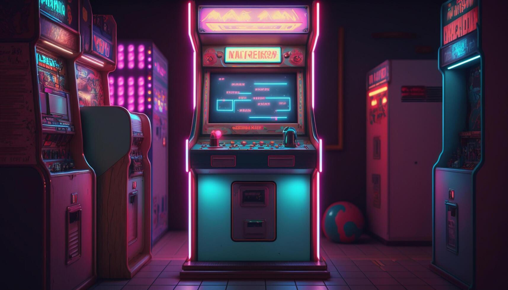 Wallpaper #wme0-pIBSpphPi3-CpFu62 Retro Gaming Fun Old School Arcade Game in an 80s Neon Wonderland