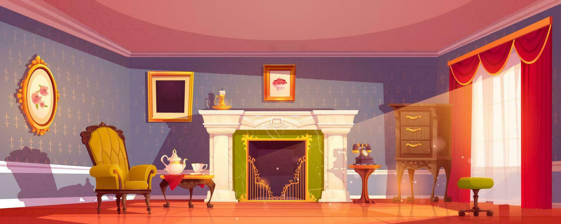 Wallpaper #MWcjC5MBSpphPi3-X9jd278 Cartoon Royal Living Room Interior with Fireplace 24592828 Vector Art