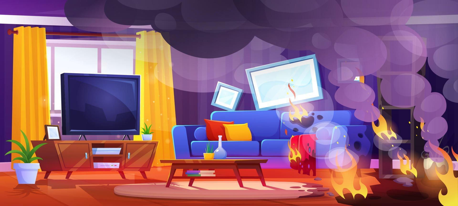 Wallpaper #MWcjC5MBSpphPi3-X9jd252 Fire in Living Room with TV Cartoon Background 21795330 Vector Art at