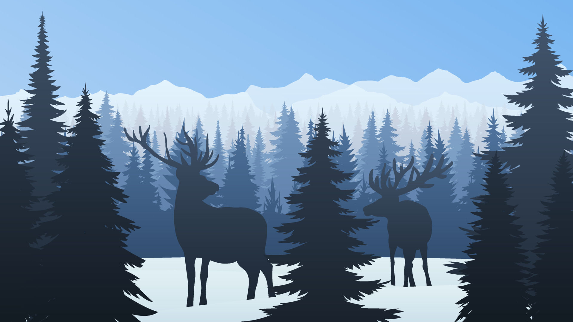 Wallpaper #x--qS5MBMN-XEVvVnztn171 Nature Mountains Landscape Silhouette Winter Coniferous Forest with