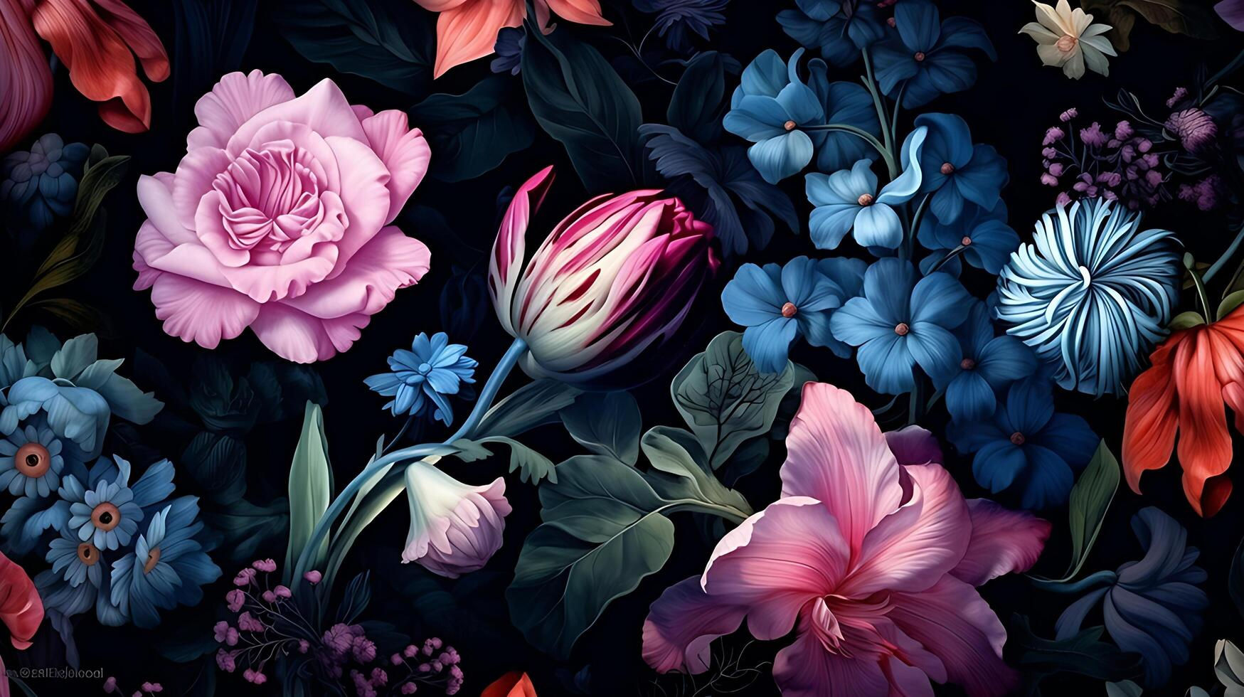 Wallpaper #4GdP9JIBSpphPi3-k3mn300 Beautiful Flowers Pattern on Black Bakcground 25480361 Stock Photo at