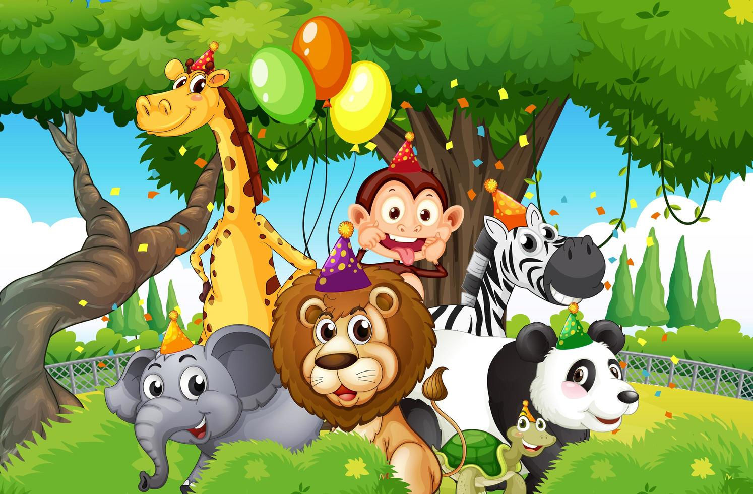 Wallpaper #l3f4J5MB-pgBXx60Cqiw237 Wild Animals with Party Theme in Nature Forest Background 1777959