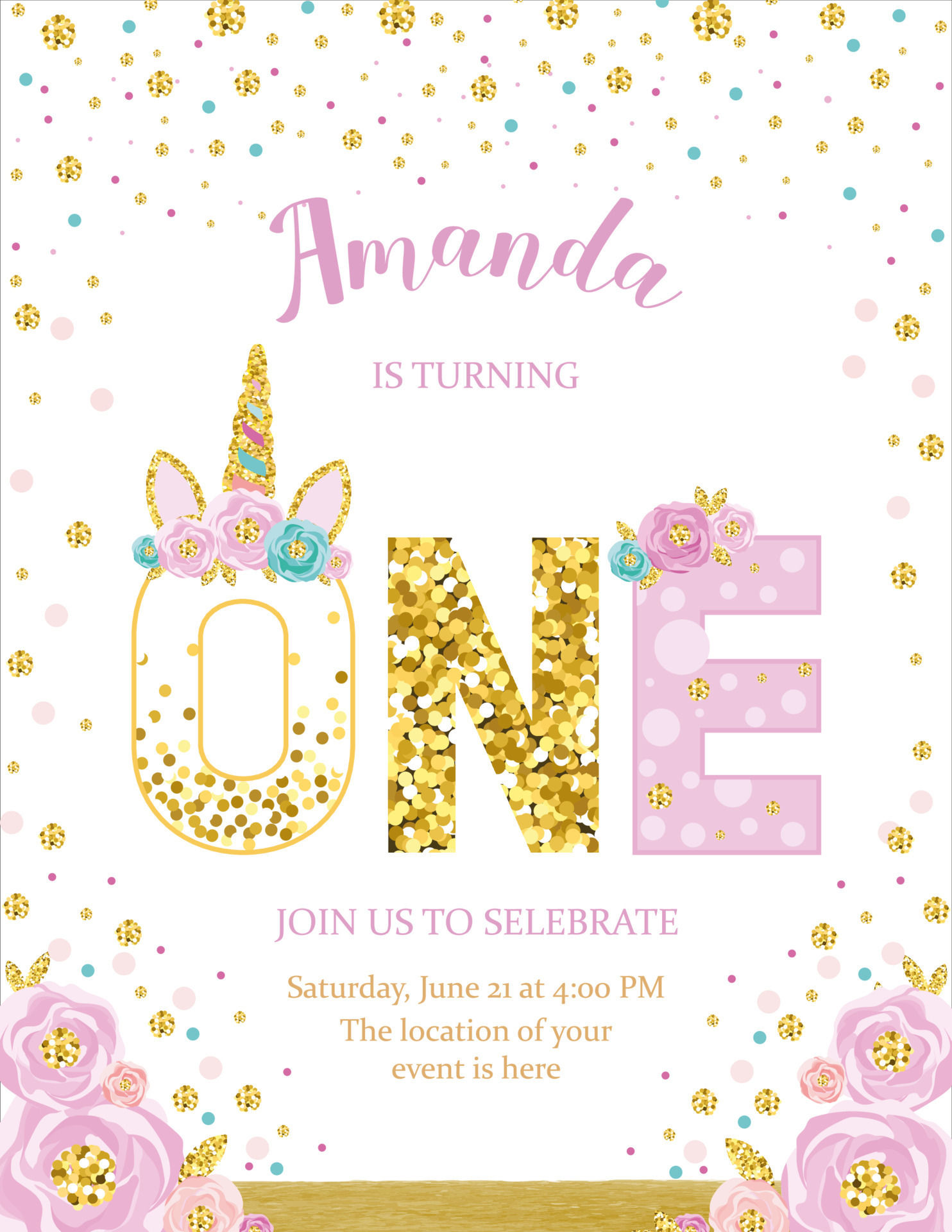 Wallpaper #p_TsOZMBKFX8bn3rU3eg225 Invitation Card for the Girls First Birthday Party Template for Baby