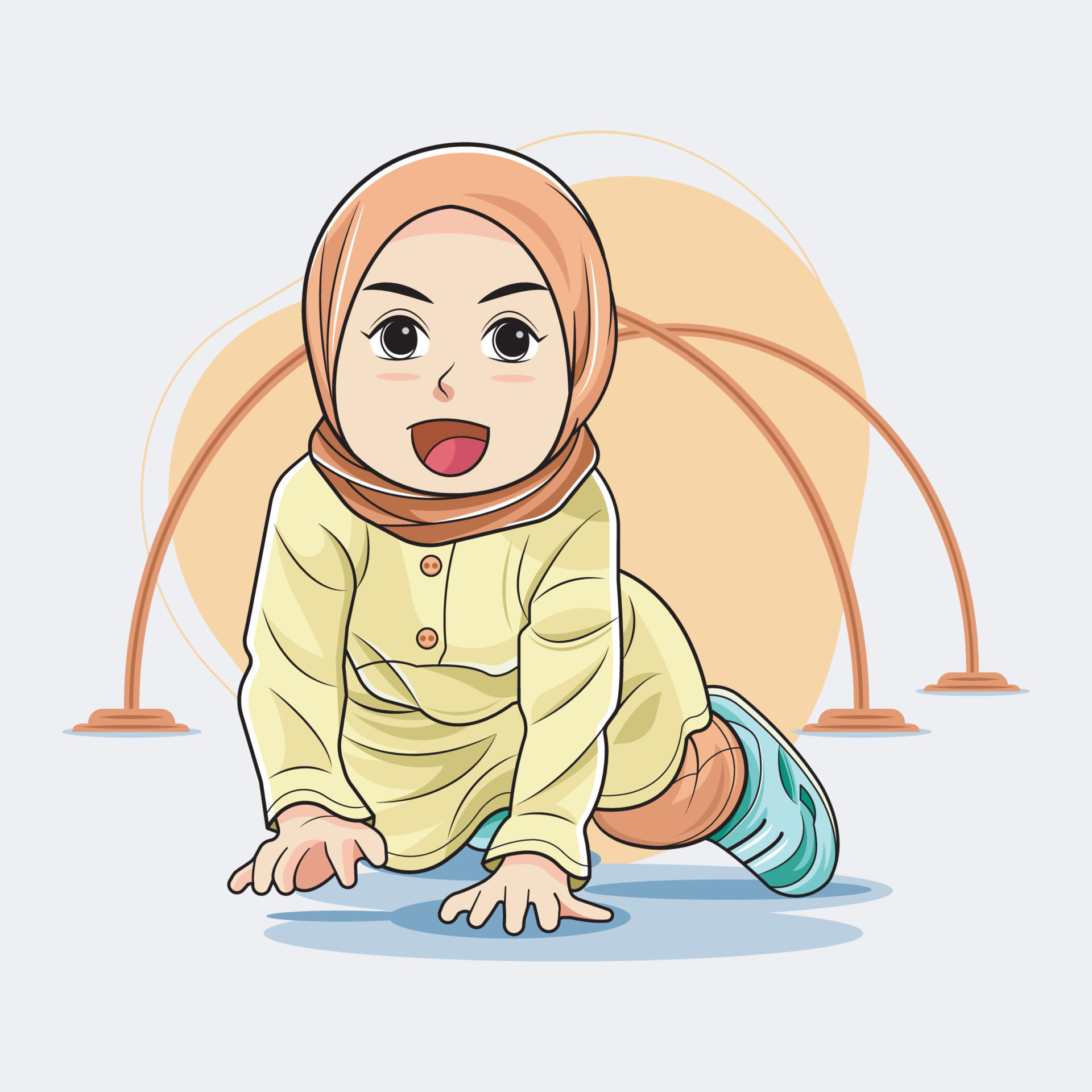 Wallpaper #9mdFCpMBSpphPi3-NNO0226 Cute Hijab Baby Girl Crawling on the Floor Vector Illustration Free