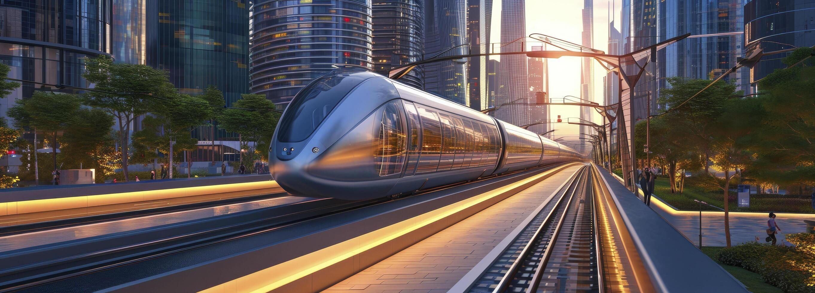 Wallpaper #xqU8MpMB0vj5YdARJtON7 AI Generated Train Hyperloop in Modern Future City 38233957 Stock Photo