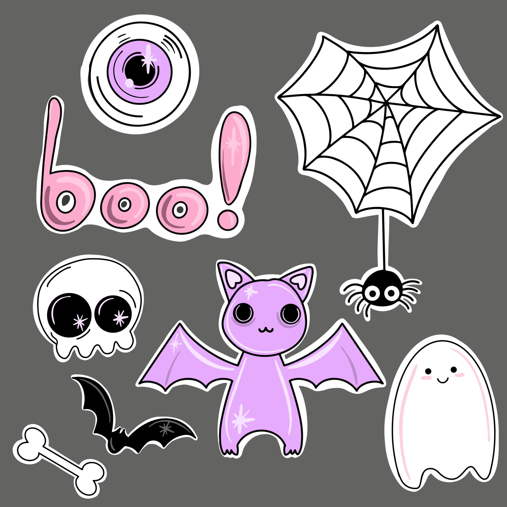 Wallpaper #SfS5OZMBKFX8bn3rL3dx154 Vector Set of Creepy Stickers for Halloween Cute Spider Web Ghost