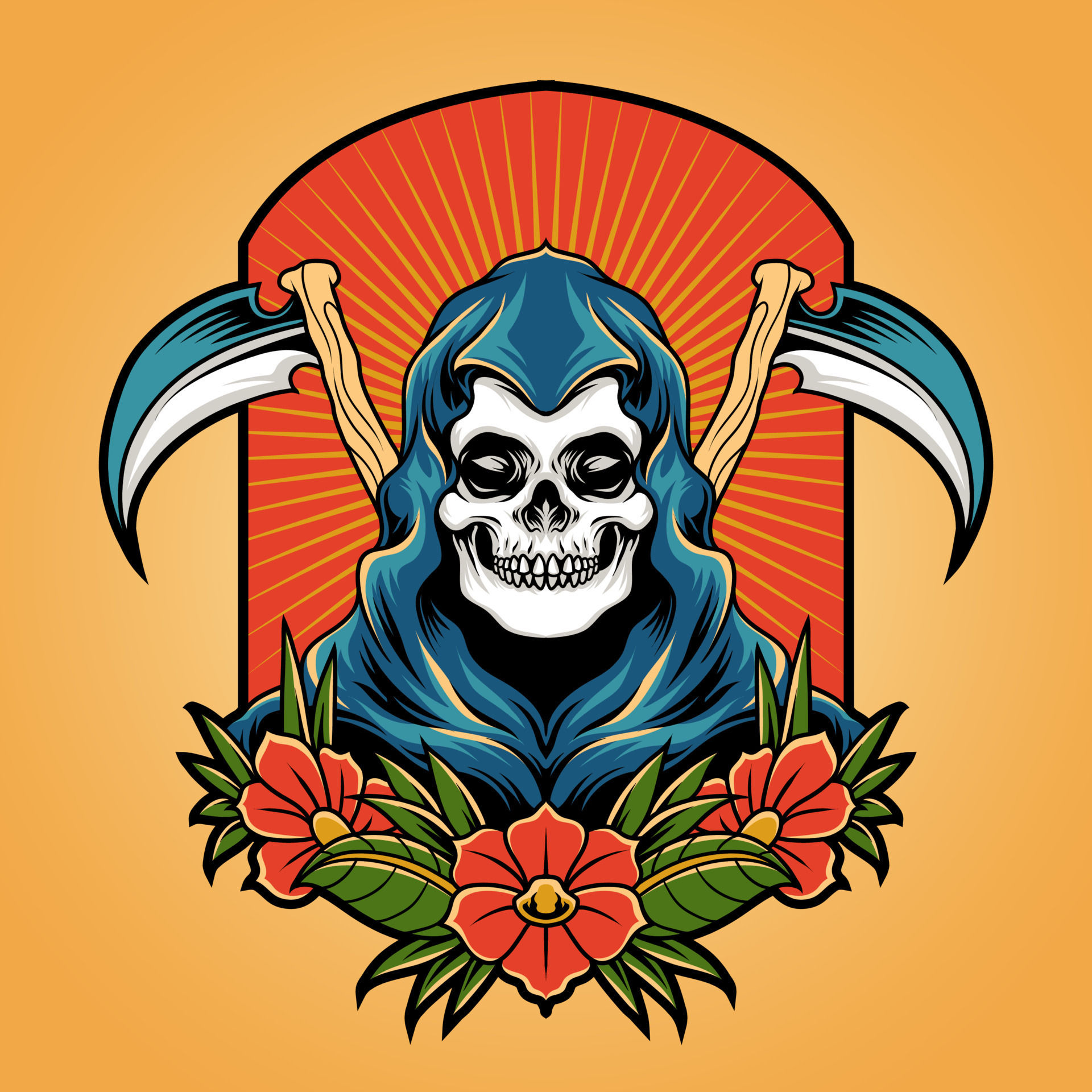 Wallpaper #12df7JIBSpphPi3-dlJx285 Grim Reaper Emblem in Traditional Tattoo Style 17015495 Vector Art at