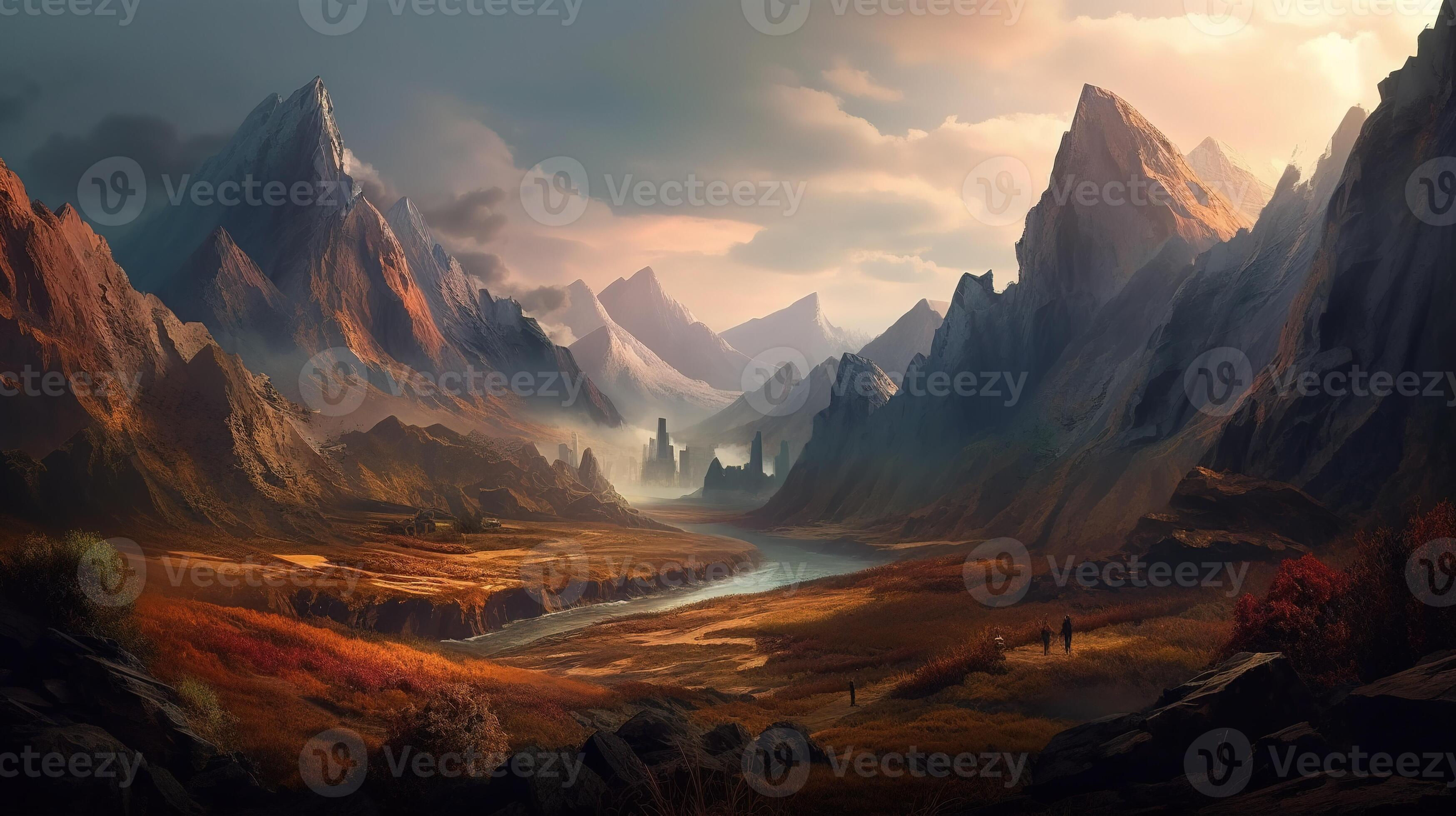 Wallpaper #s2eP7pIBSpphPi3-AF09165 Mountain Fantasy Backdrop Concept Art Realistic Illustration Background