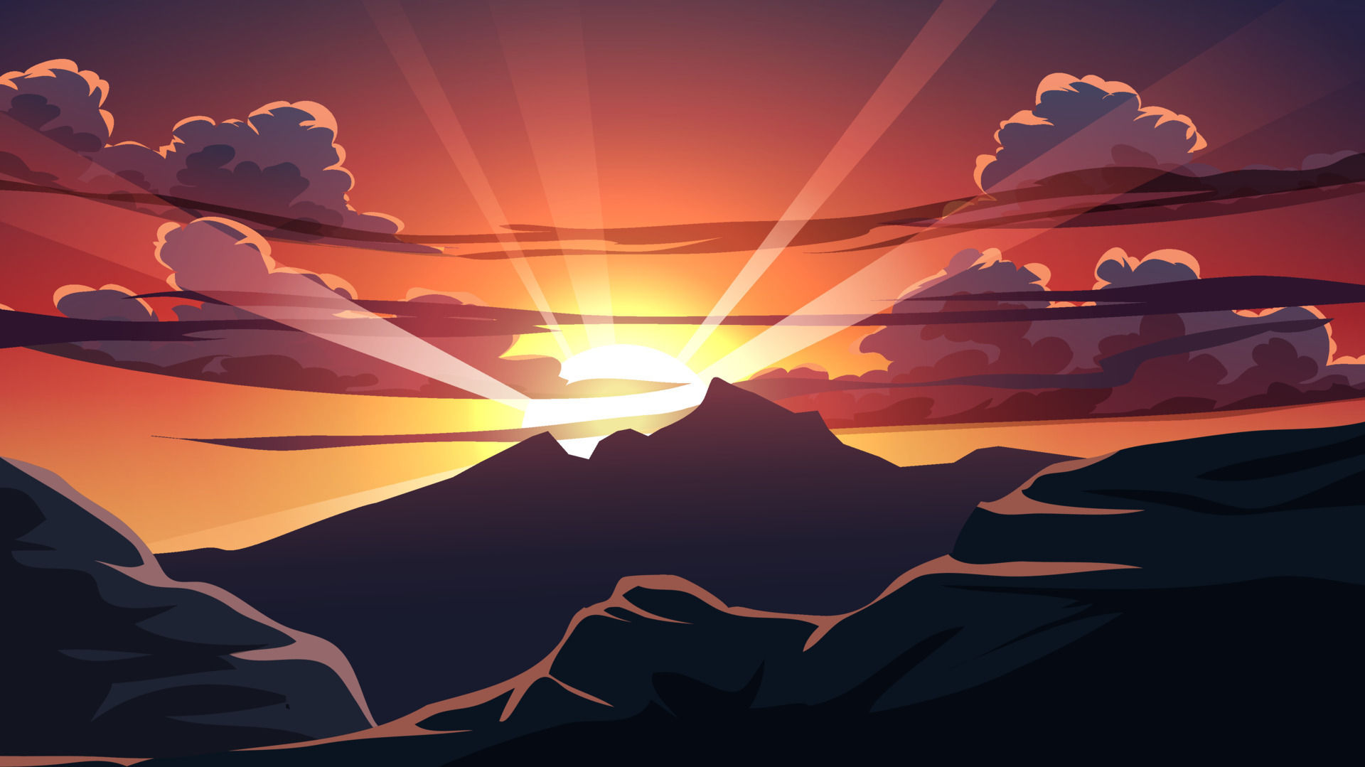 Wallpaper #riwuSpMB0E1QgA7wM_Vp63 Sunset Over Mountain Background with Sunbeam Through the Clouds 9169493