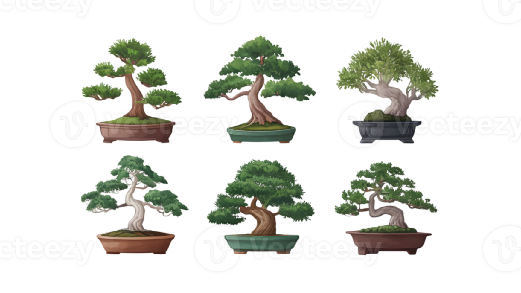 Wallpaper #jWdLE5MBSpphPi3-Rv-o317 A Set of Six Flat Watercolor Bonsai Trees Transparent Background