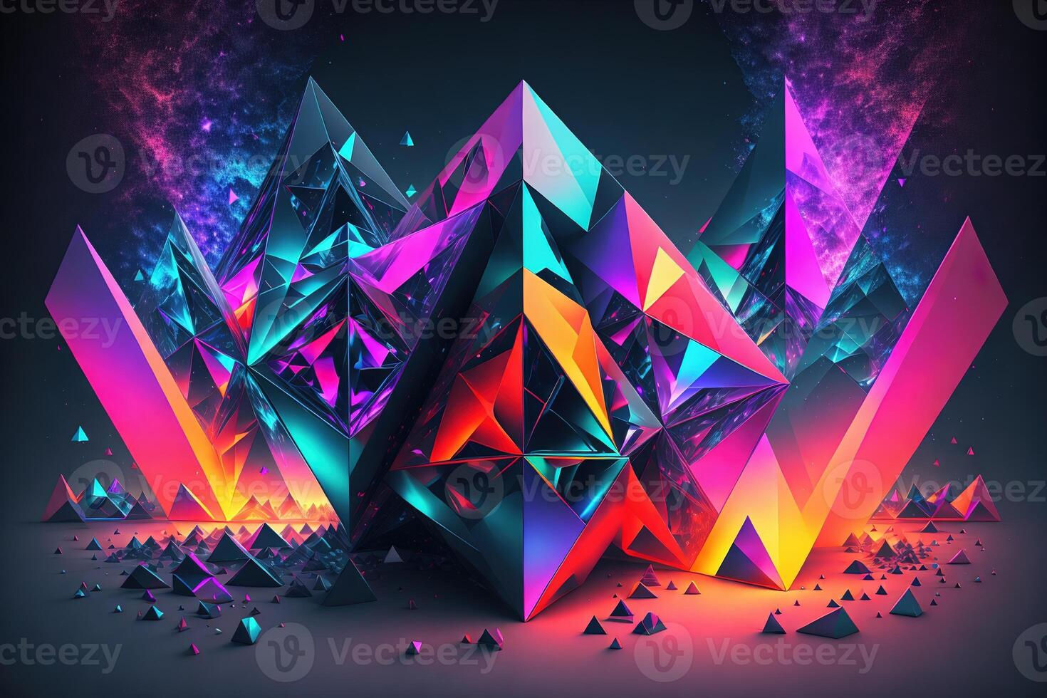 Wallpaper #TzGVNZMB5zzyi_yYJ1cv251 Tetrahedron Cubes Cyberpunk Abstract Surreal Geometric Shape on Dark