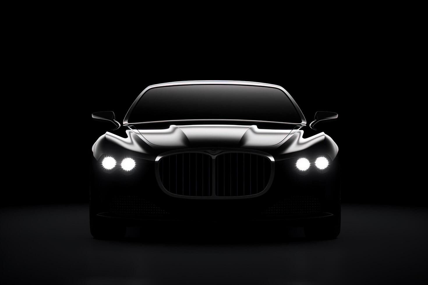 Wallpaper #QWd37pIBSpphPi3-ql0r202 Front View Dark Silhouette of a Modern Luxury Black Car Isolated on