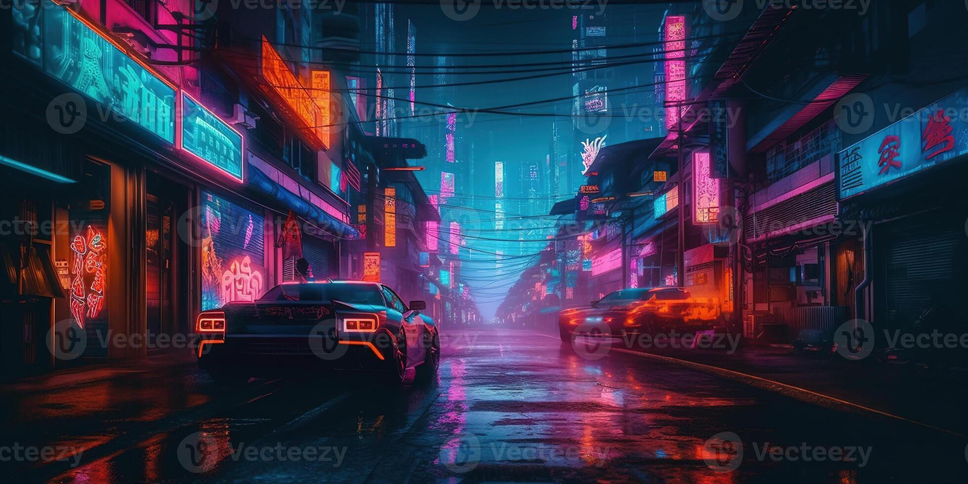 Wallpaper #jPRQOZMBKFX8bn3r4Haw285 Night Scene of After Rain City in Cyberpunk Style Futuristic
