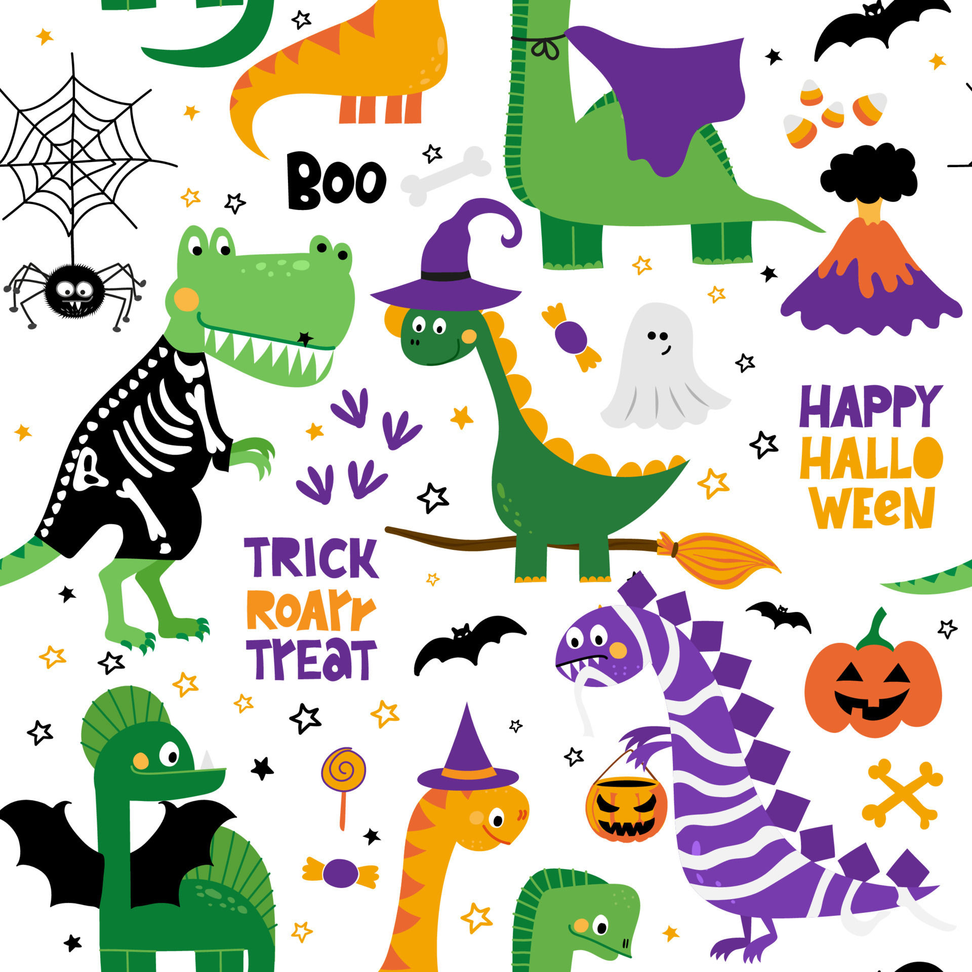 Wallpaper #dmevDpMBSpphPi3-H-tz324 Cute Dinosaur Seamless Pattern with Spider Web for Halloween Dinosaurs