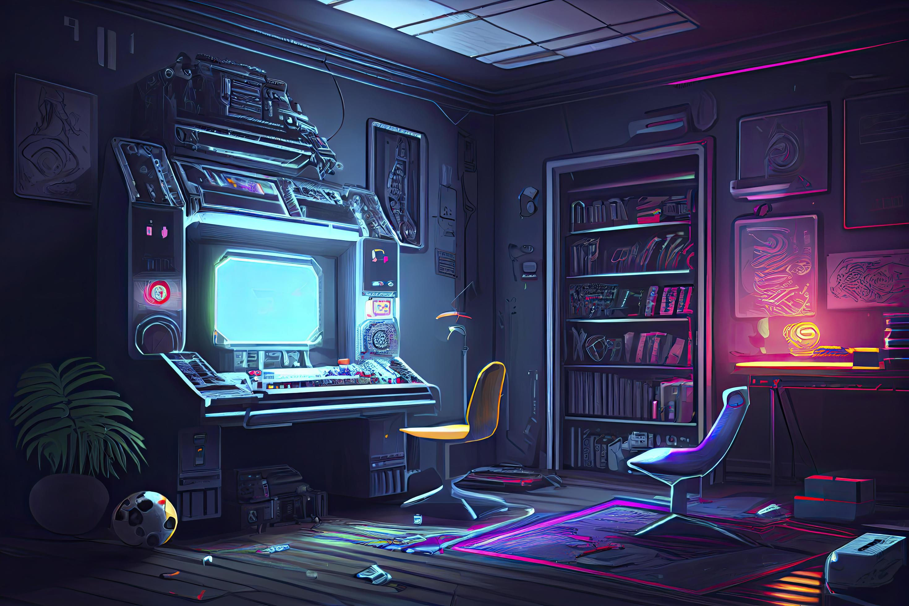 Wallpaper #GBkZF48BtGB6xQ78Lm-g24 Games Room with a Cyber Gamer Computer Digital Art 22191186 Stock
