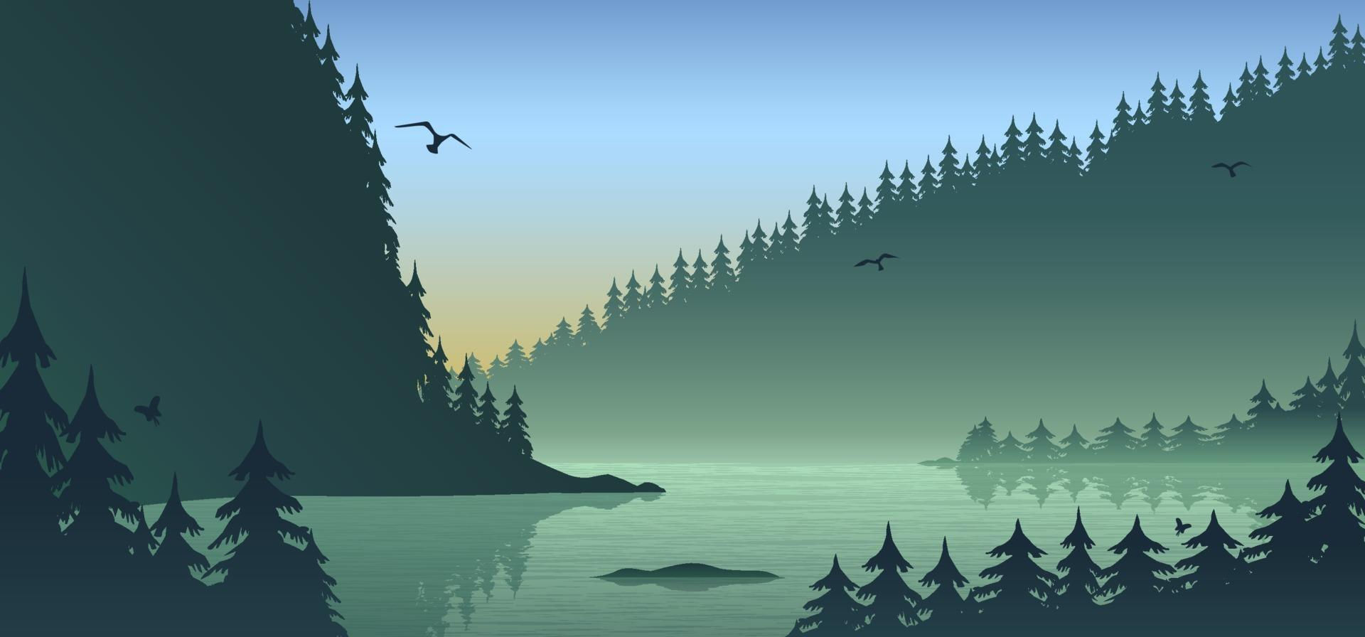 Wallpaper #gXfEJ5MB-pgBXx60hqcW14 Silhouette Forest Landscape Flat Design with Gradient Vector