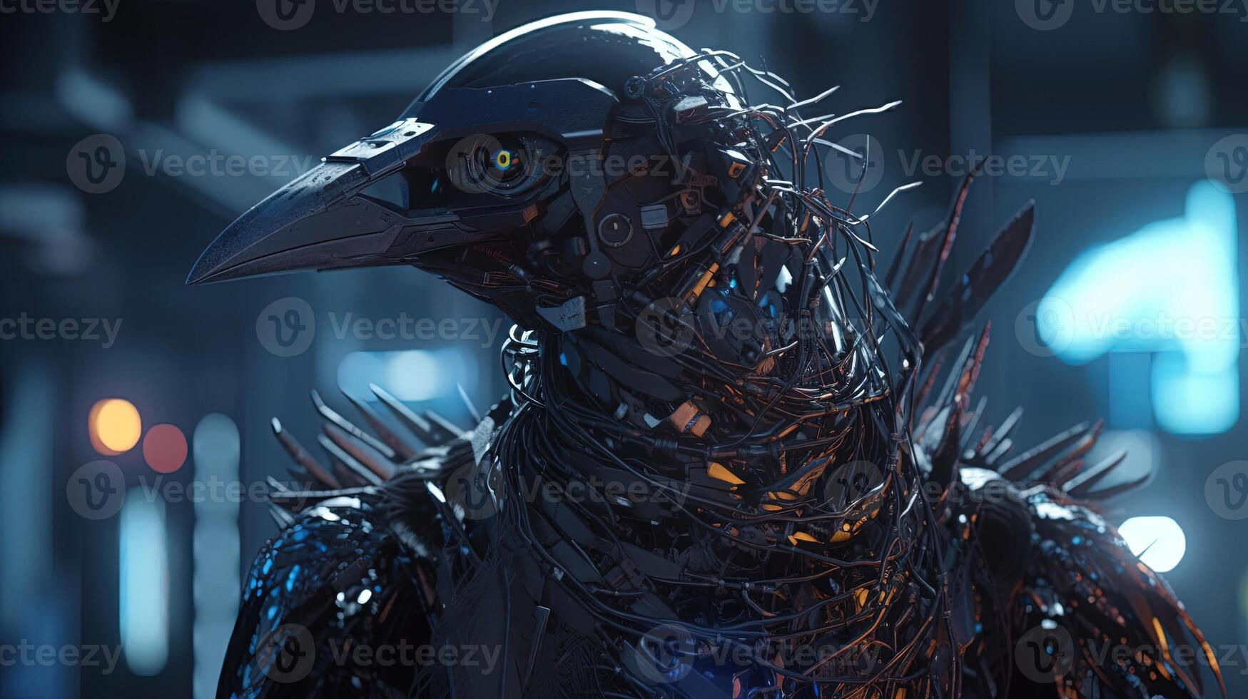 Wallpaper #cDFKNZMB5zzyi_yYTVYy92 Anthropomorphic Crow Warrior Cybernetic Digital Art Illustration