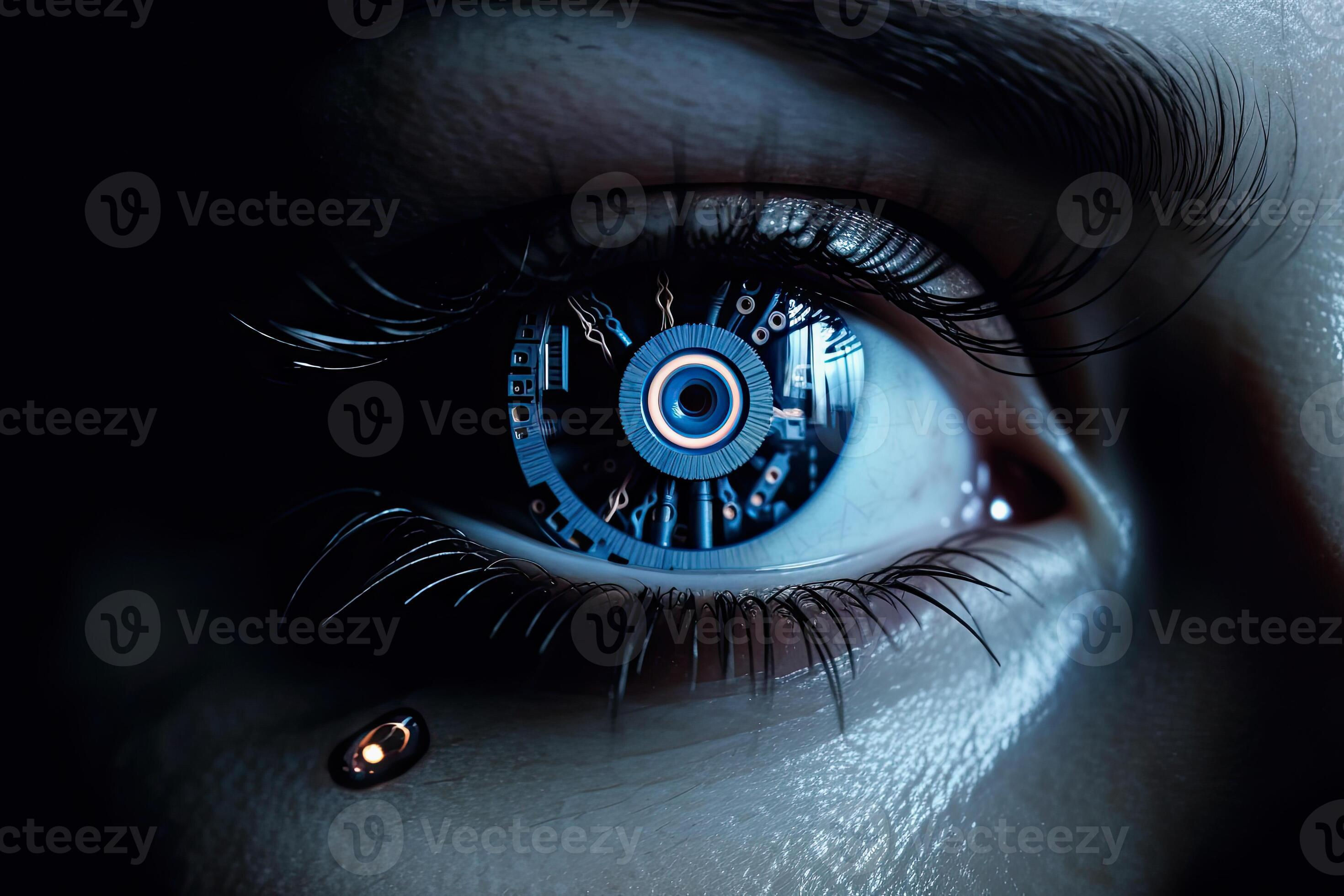 Wallpaper #vWdm9pIBSpphPi3-zYNc33 Generative AI Illustration of a Robot Eye in a Human Similar Face