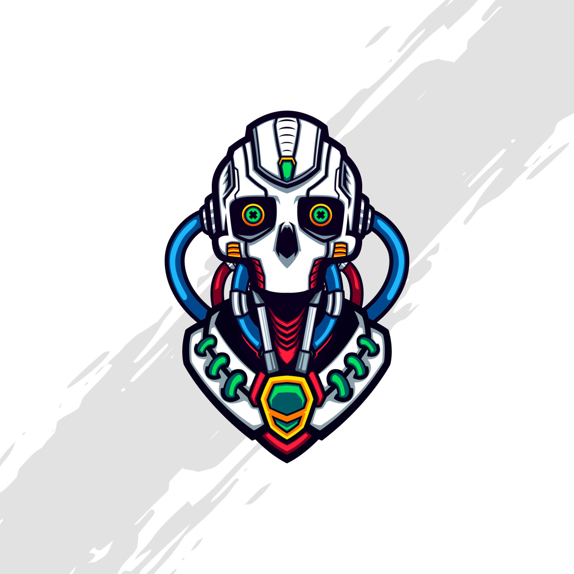 Wallpaper #pWinHpMBSpphPi3-rCnt272 Cyberpunk Skull Robot with Blue and Red Injected Liquid 24345066 Vector