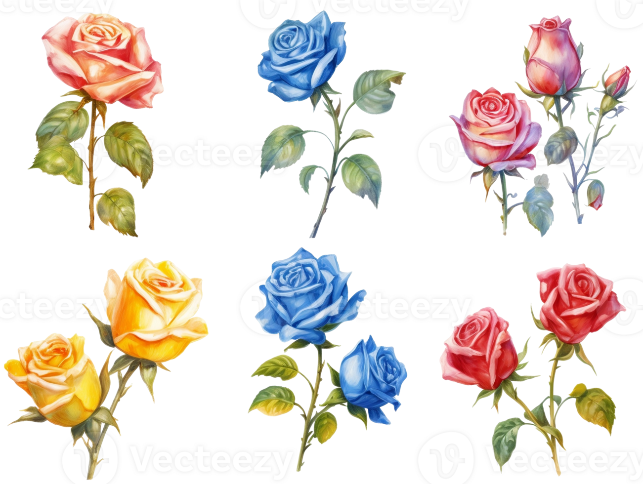 Wallpaper #Hx38KZMBlOZrFDOkzsOQ335 Collection of Vintage Roses with Branch Colorful Watercolor Pink Blue