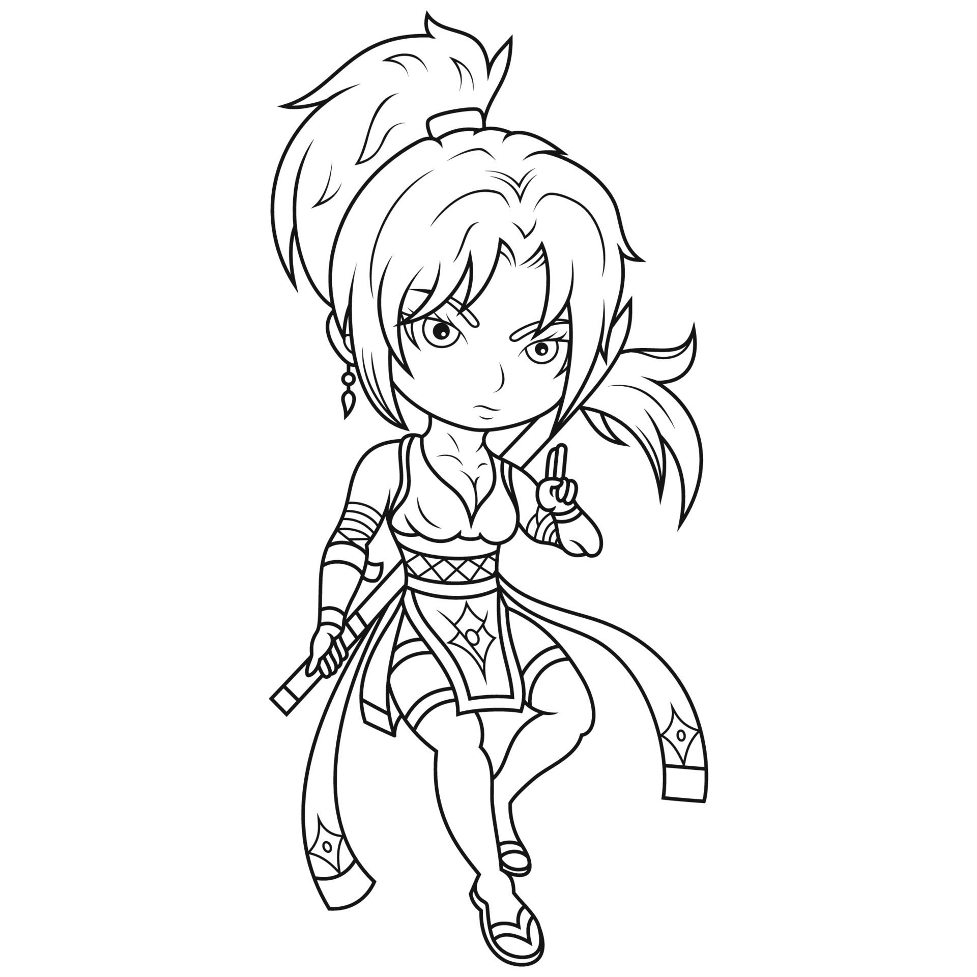 Wallpaper #AGfu85IBSpphPi3-CHg4180 A Line Drawing of a Ninja Girl with a Sword in Her Hand 21305870 Vector
