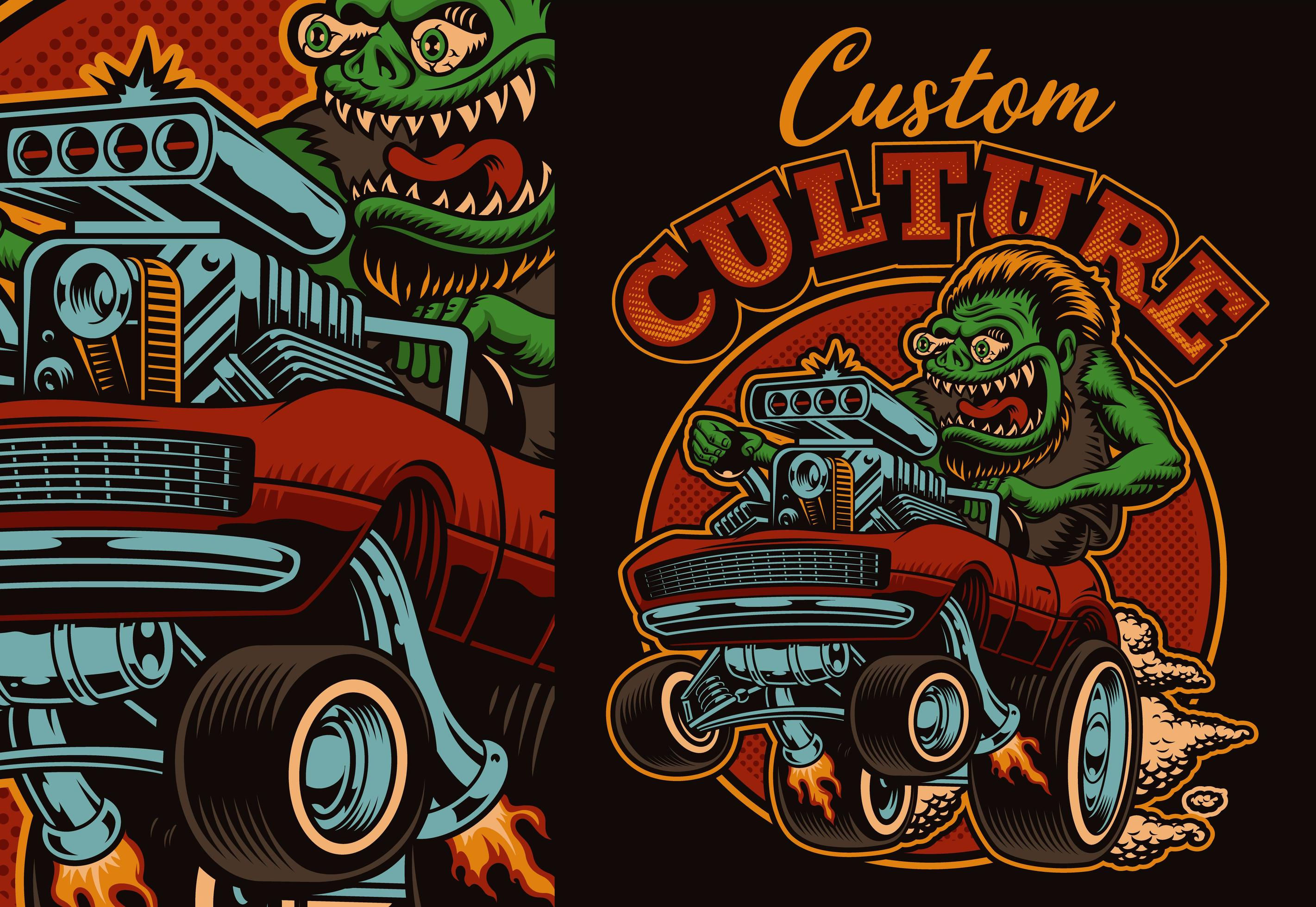 Wallpaper #KWhmFJMBSpphPi3-4wQV183 Monster on Cartoon Hot Rod 1418371 Vector Art at Vecteezy