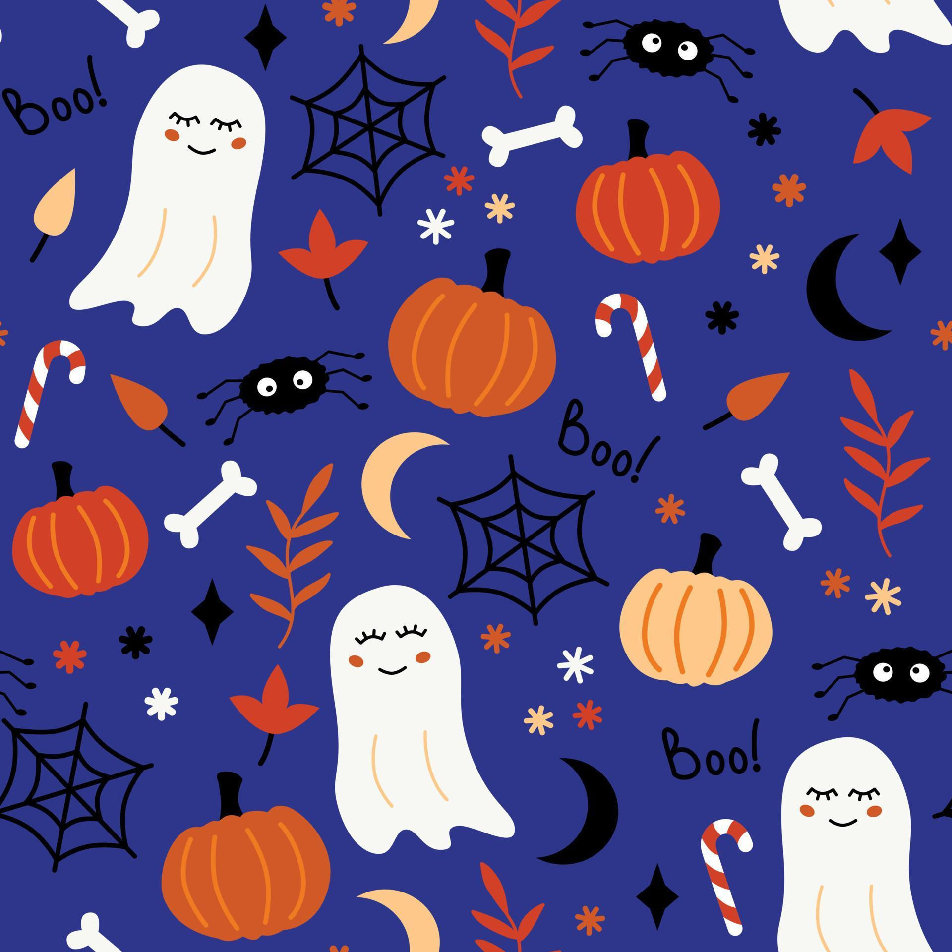 Wallpaper #g_RLOZMBKFX8bn3rLHYG171 Bright and Fanny Halloween Seamless Pattern Set of Elements Ghost